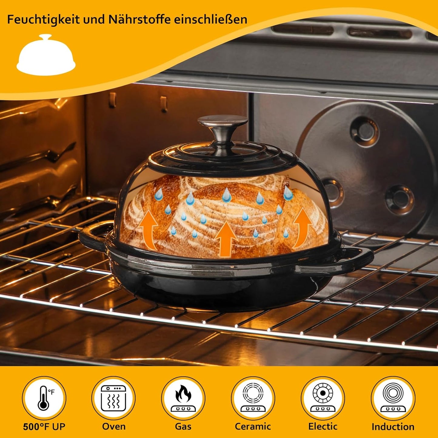 Brotbacktopf mit Deckel, Schwarz