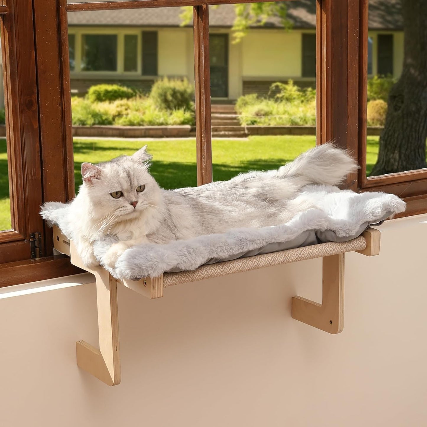 Katzen Fenster-Hängematte, Grau (Mit weichem Kissen)