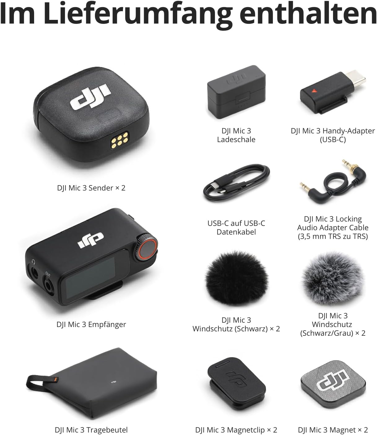 Mic 3 (2 TX + 1 RX + Charging Case), DJI Mic 3 (2 Sender + 1 Empfänger + Ladeschale)