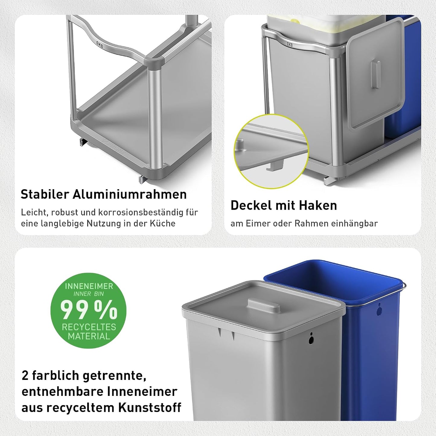 Ausziehbarer Unterschrank-Mülleimer, 34L + 24L