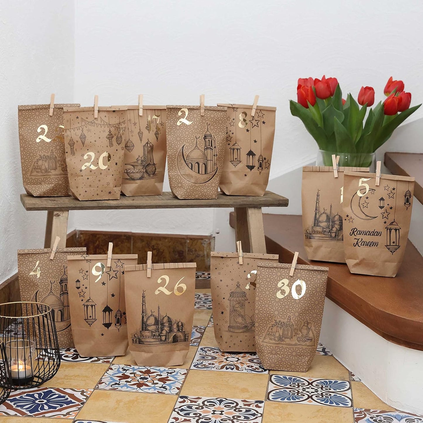 DIY Ramadan Kalender mit 30 Geschenktüten, Bedruckte Tüten