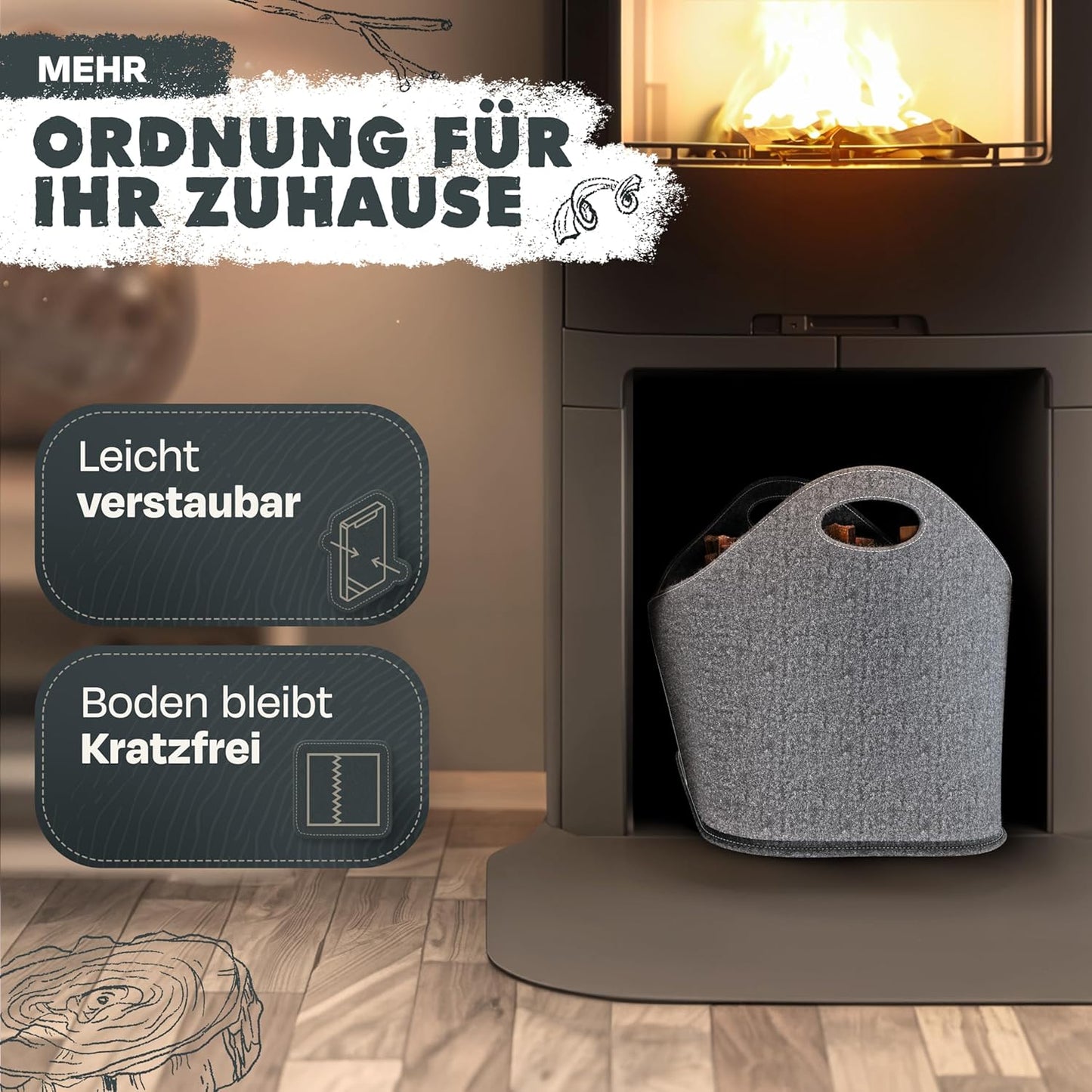 XXL Filzkorb für Kaminholz, Hellgrau
