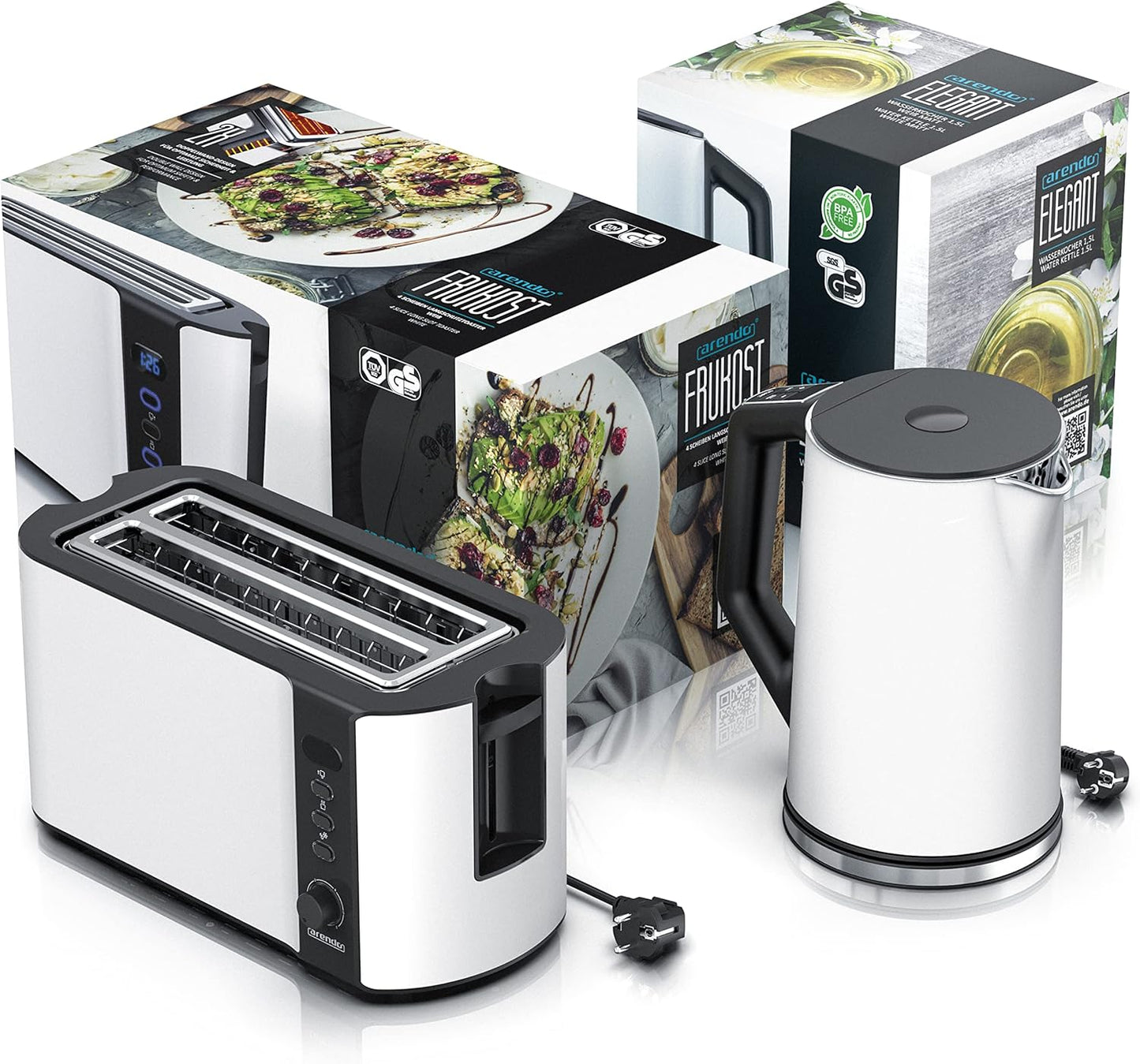 Edelstahl Wasserkocher-Toaster-Set mit LED-Display, C: Weiss