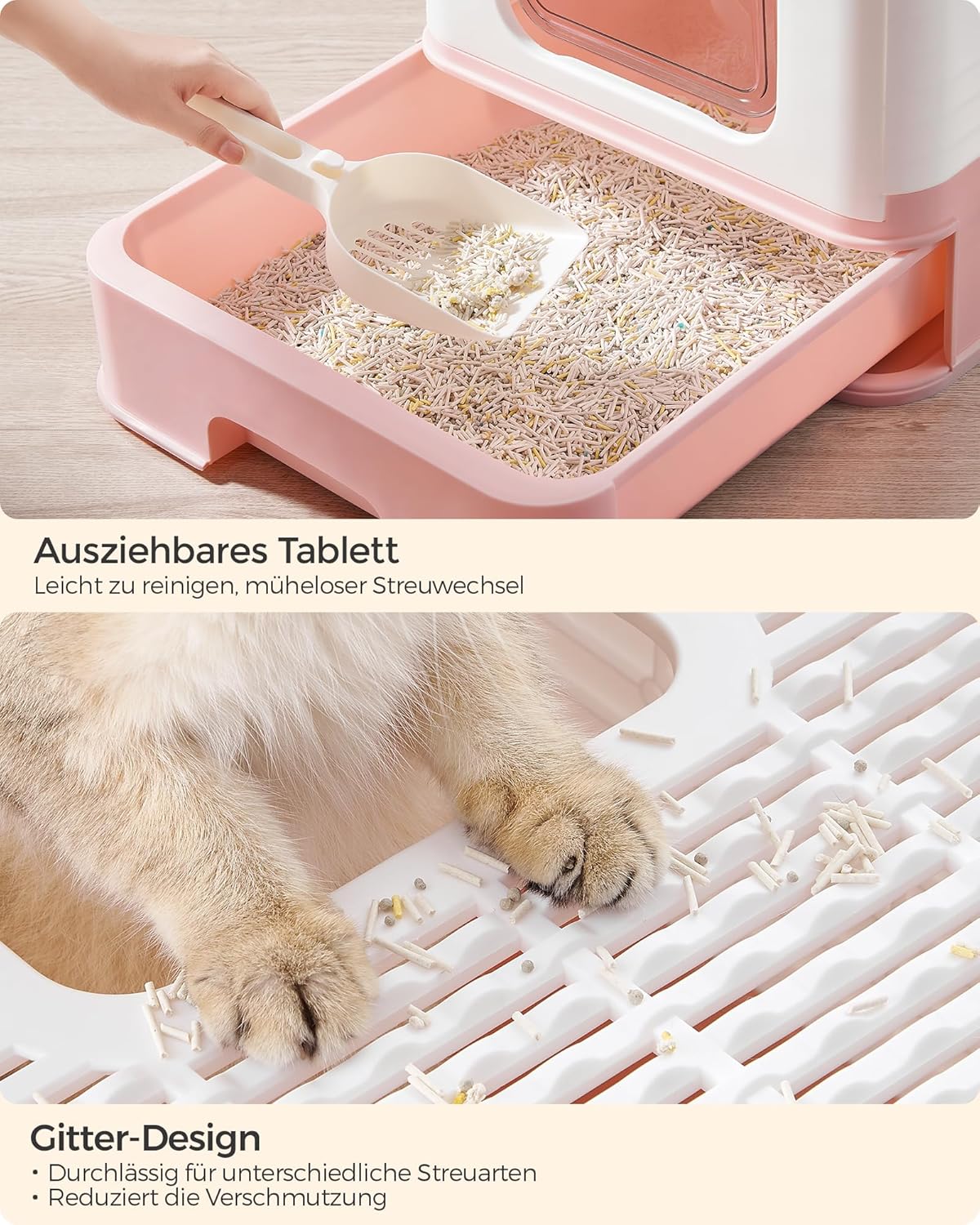 Katzenklo mit Deckel, Einzeln - Gross Weiss + Pastellrosa