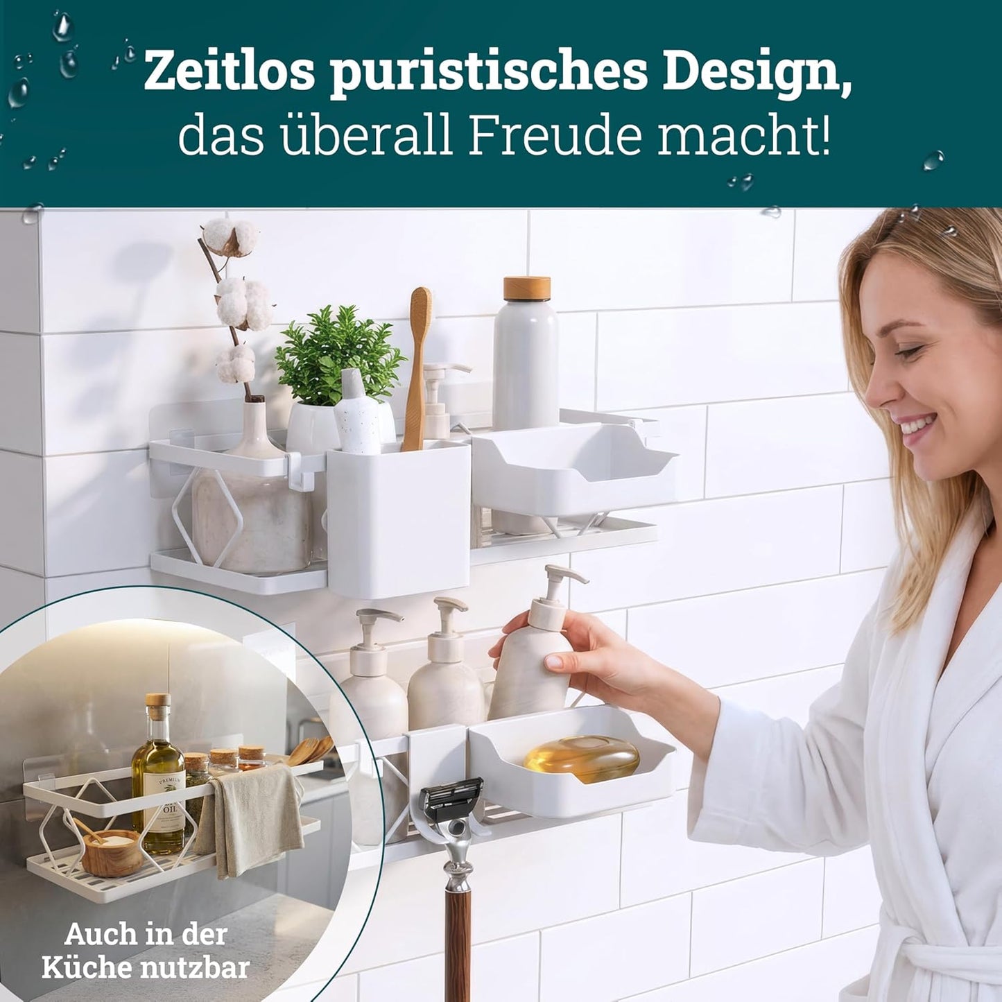 10-teiliges Duschablage-Set ohne Bohren, Set | Weiss