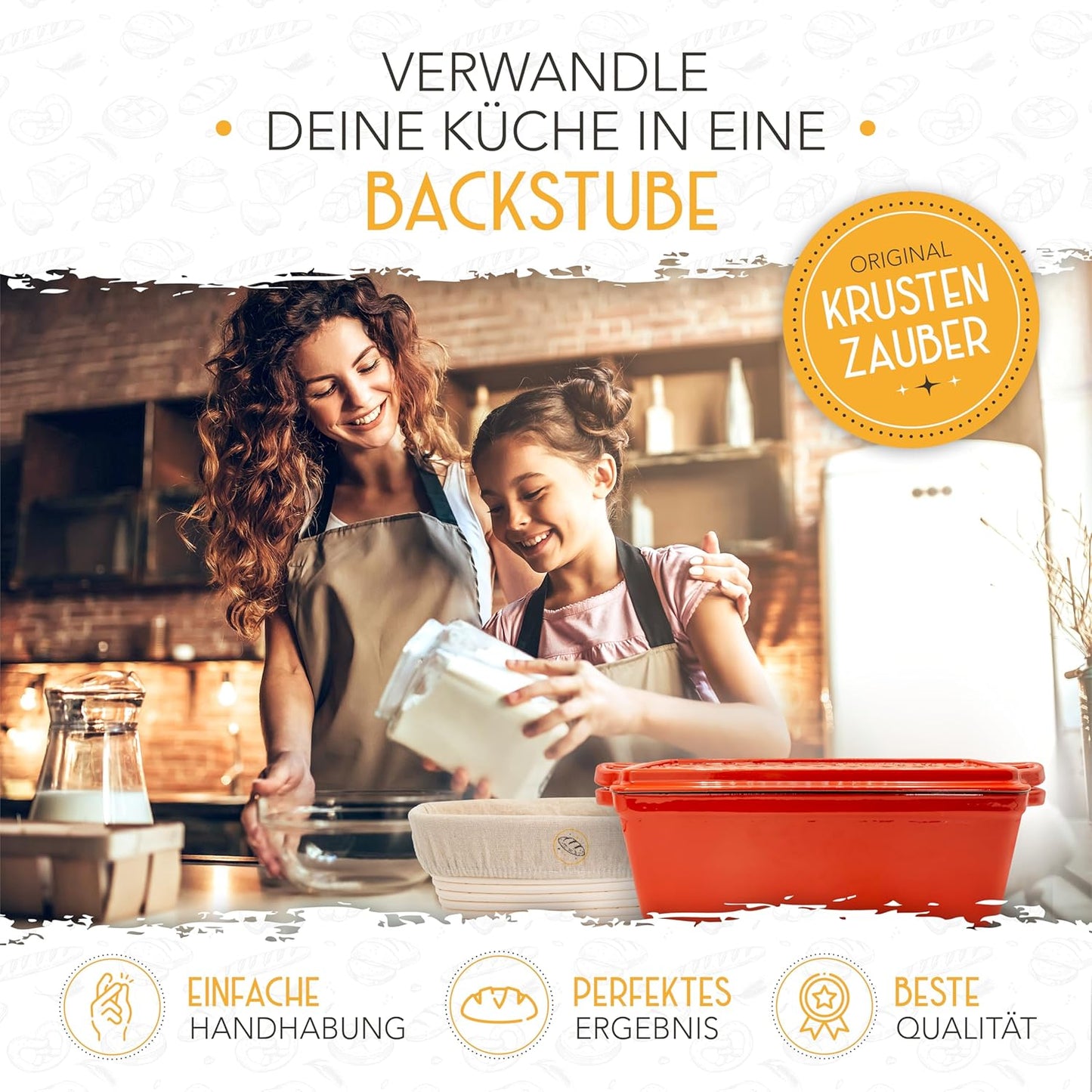 Brotbackform mit Gärkorb, Emaille Rot Kastenform