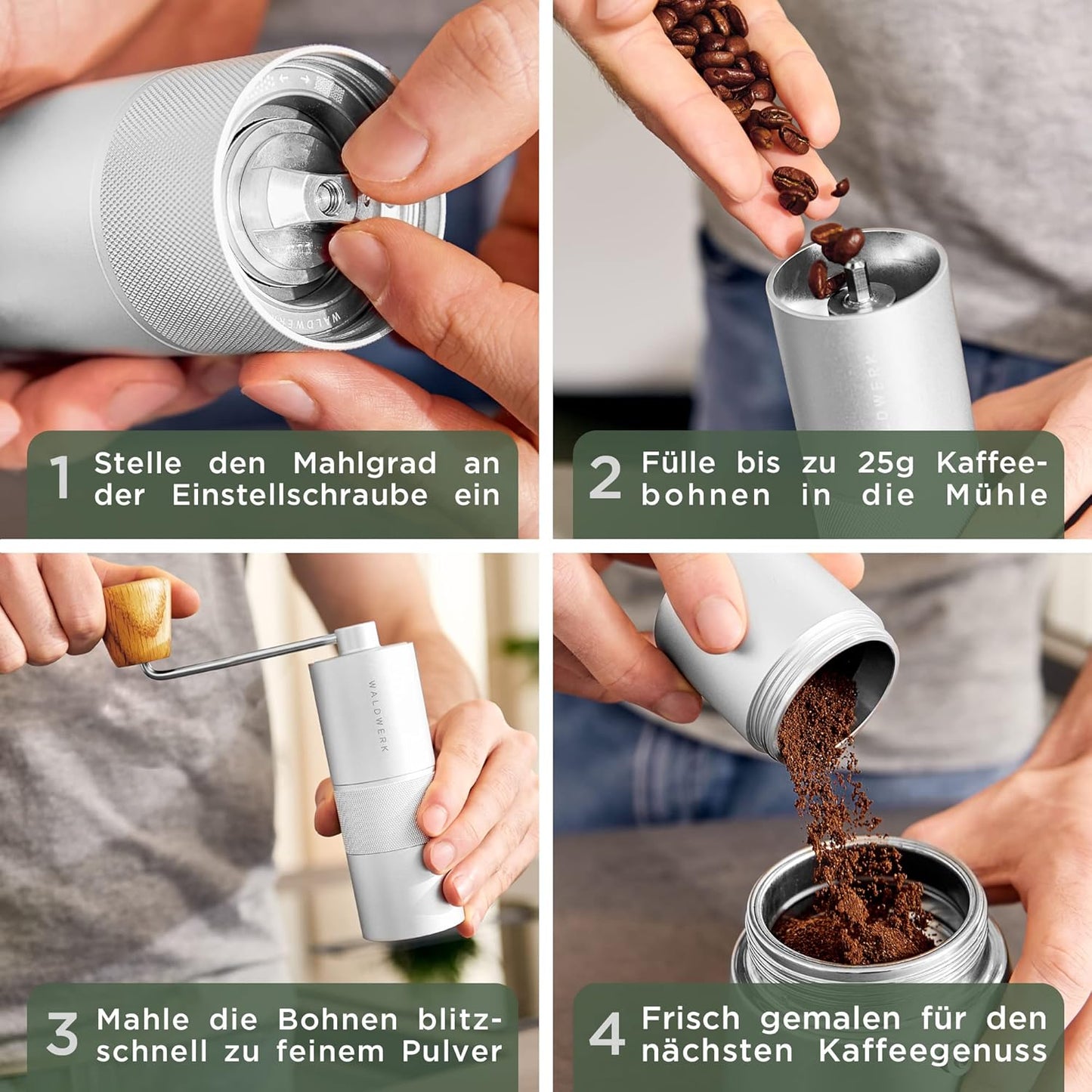 Manuelle Espressomühle mit Edelstahlmahlwerk, Kaffee