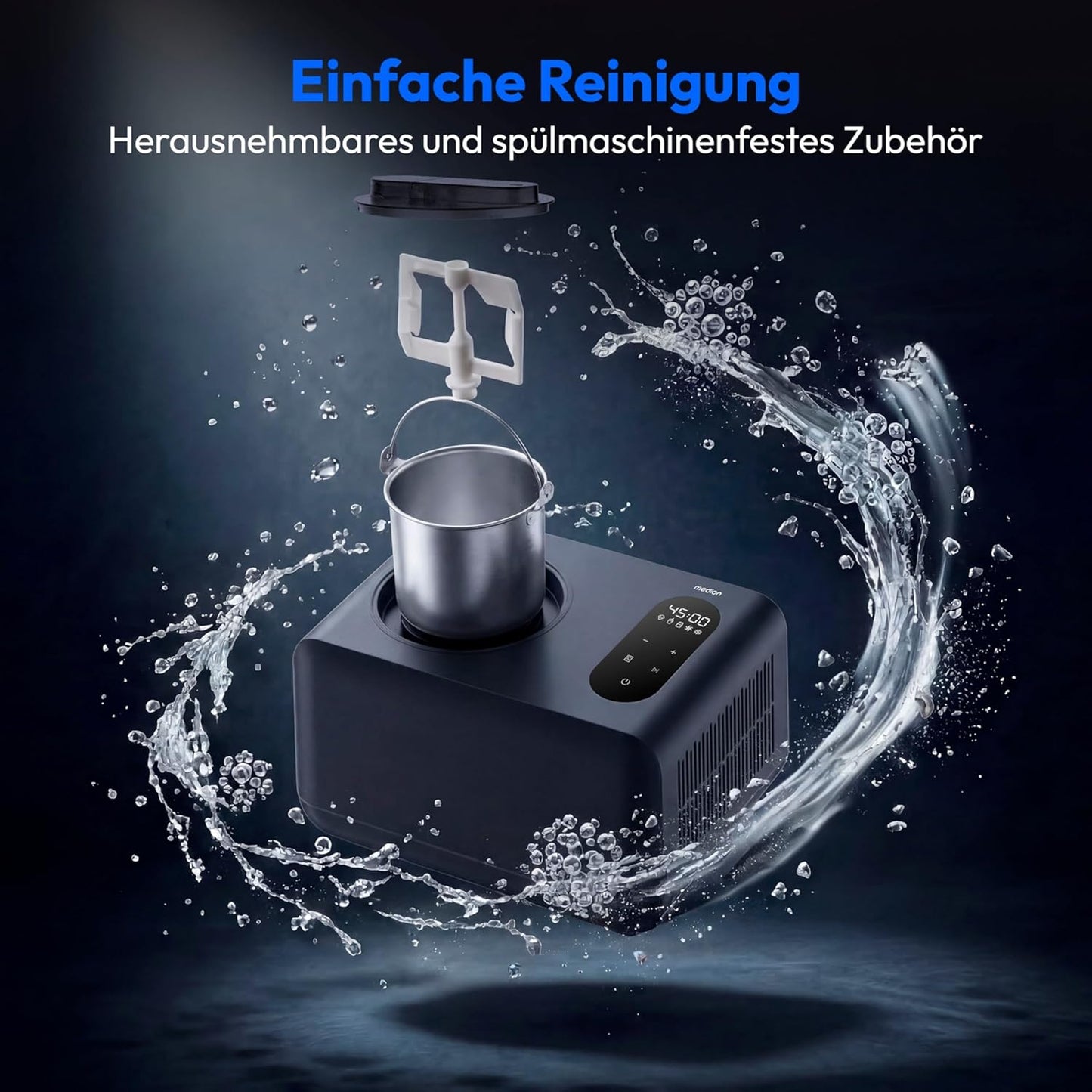 MD 100087 Speiseeisbereiter mit Kompressor und Touch-Display, Eiscreme, Joghurt & Slush