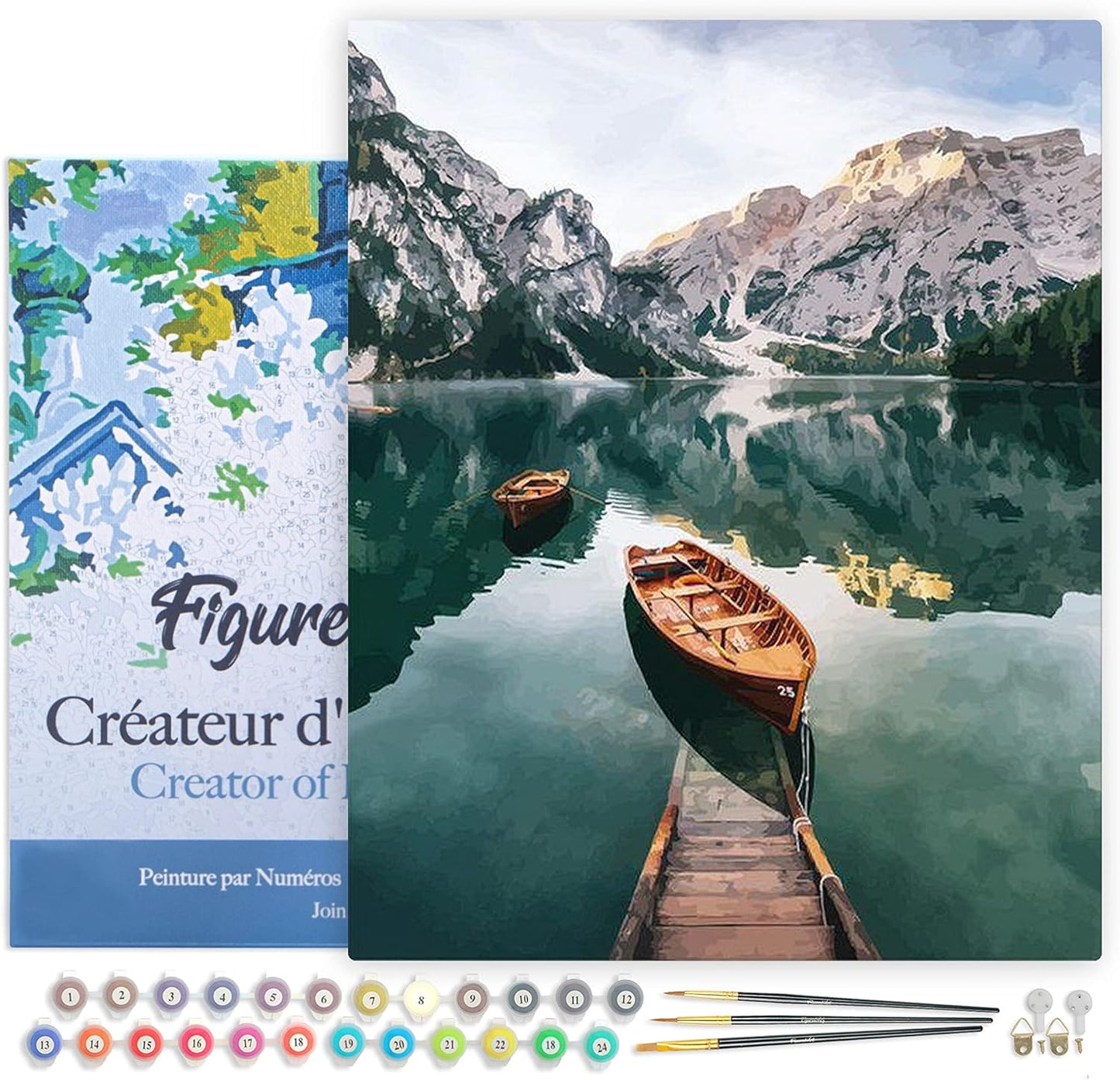 Malen Nach Zahlen Set Boot und Gebirgssee, Boot und Gebirgssee 40x50cm Mit Rahmen (bereits gespannt)
