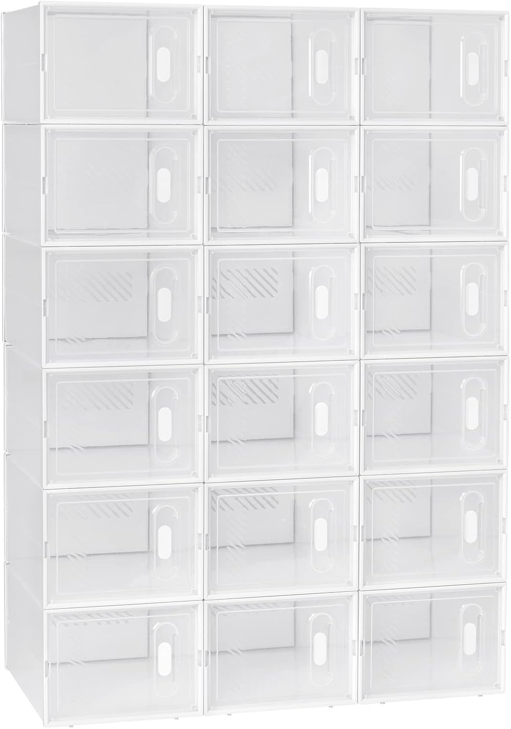 Stapelbares Schuhregal mit 18 Boxen, Transparent+weiß 18er 35x19x25 cm