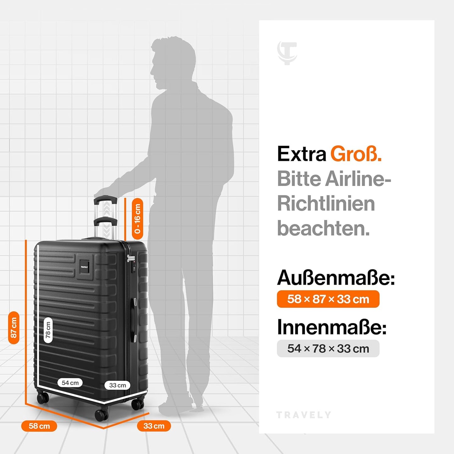 XXL-Hartschalenkoffer, Nachtschwarz XXL 87x58x33
