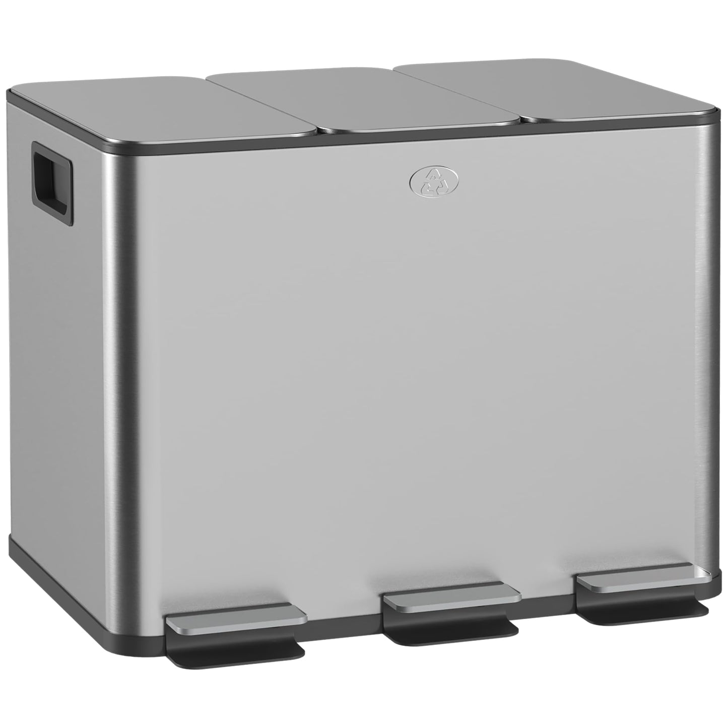 Mülltrennsystem mit Softclose Deckel, 3 x 20L Silber