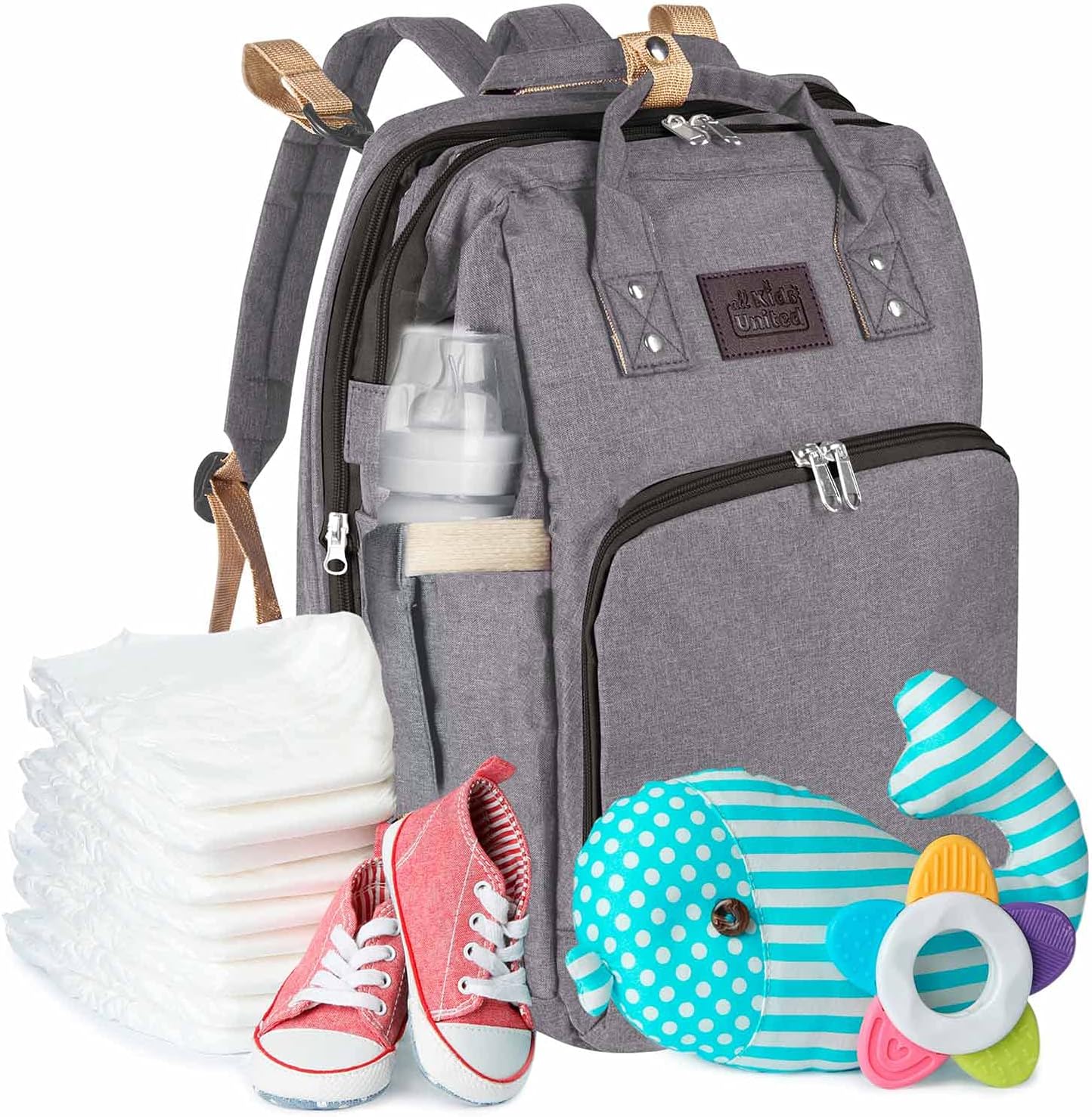 Baby-Wickelrucksack mit integriertem Kinderbett, Grau