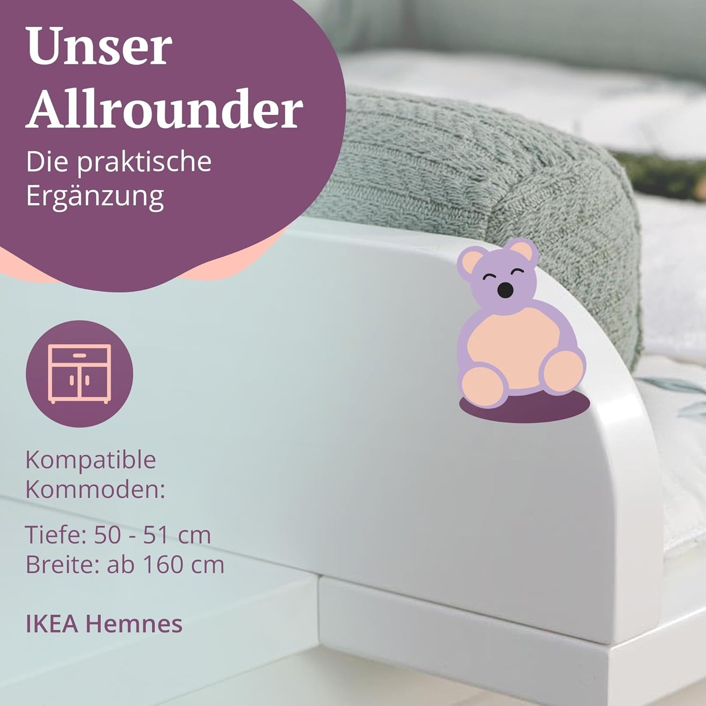 Wickelaufsatz Emil für Hemnes Kommoden, Wolke + Blende 160 cm