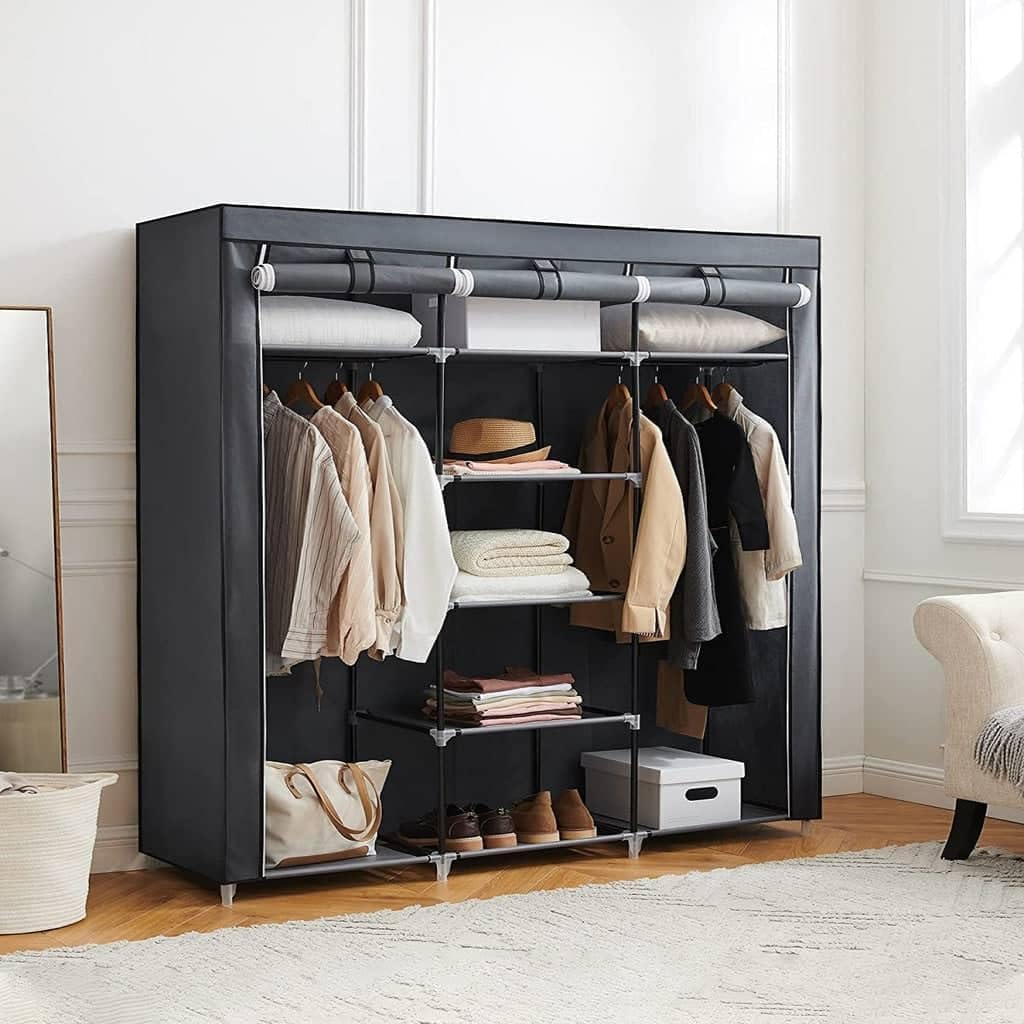 RYG12G Faltschrank mit 2 Kleiderstange, Grau 150x45x175cm