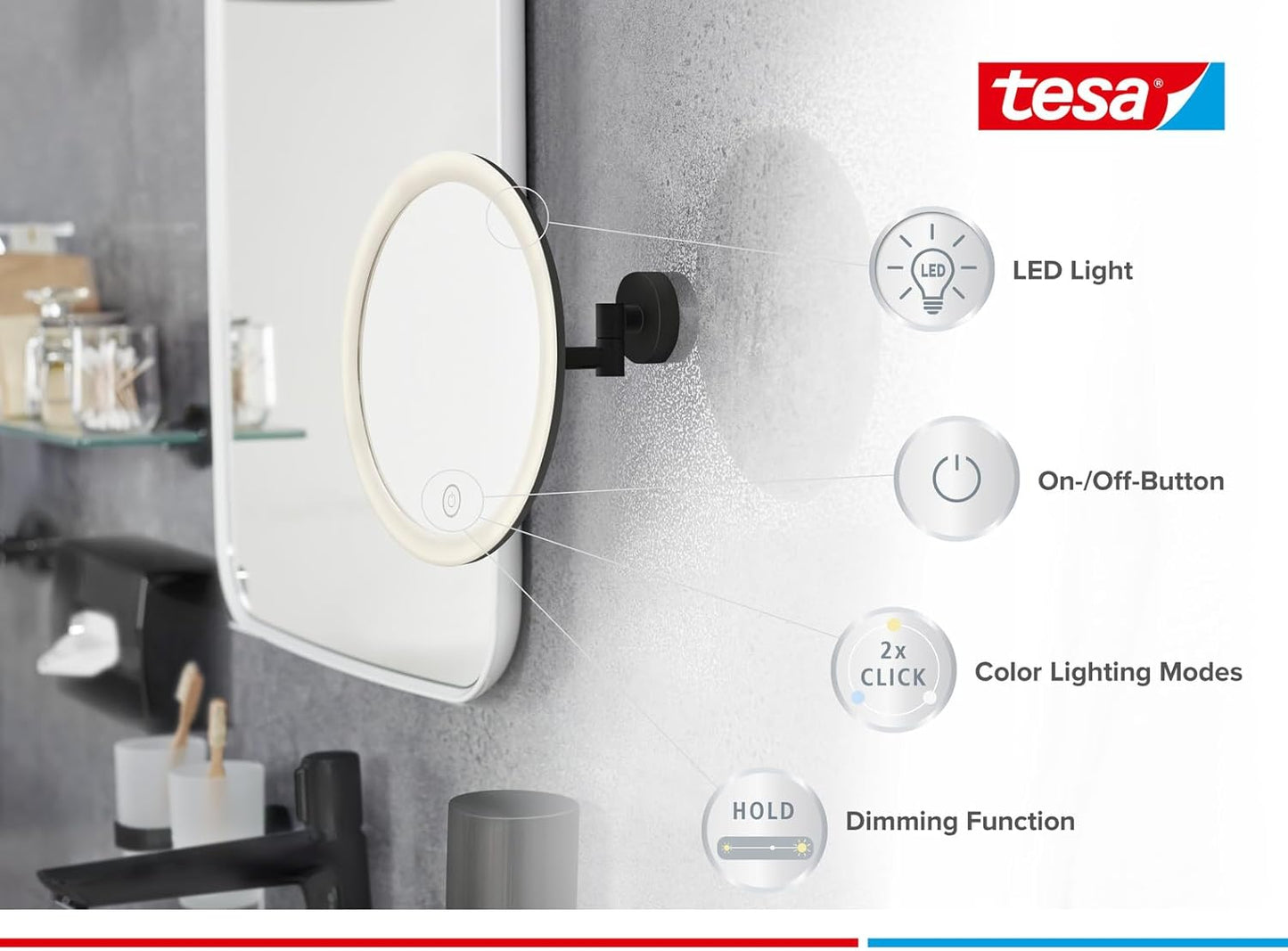 LED-Kosmetikspiegel mit Touch Control und Gelenkarm, VISIOON LED Schwarz