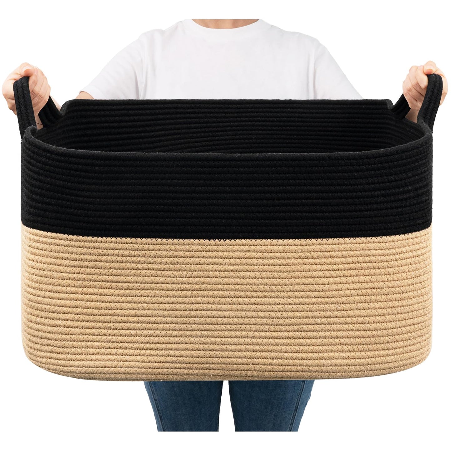 Faltbarer Wäschekorb, Schwarz und Braun 65L（55 x 38 x 29 cm）