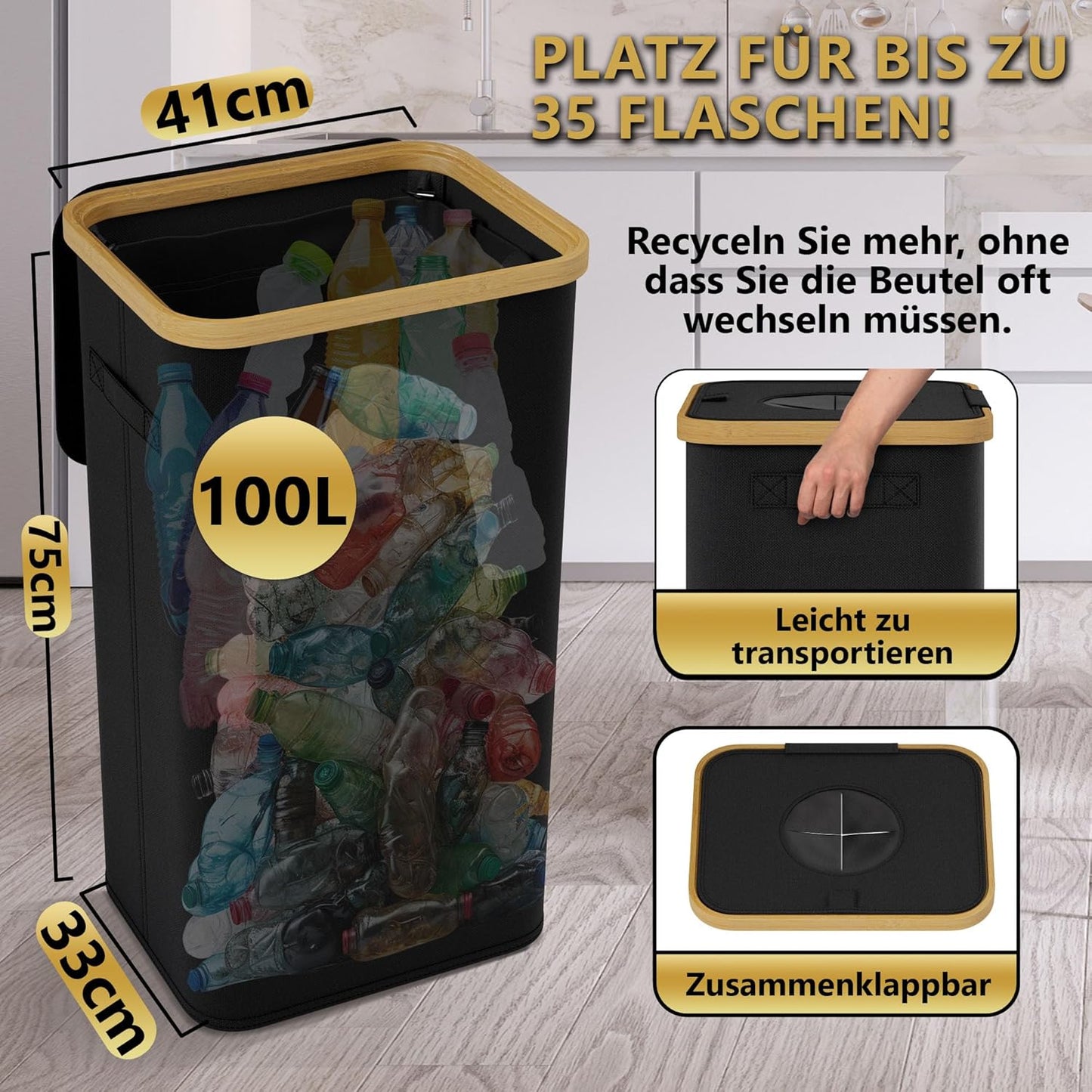 Leergut Sammelbehälter, 100L - Pfandflaschen - Schwarz
