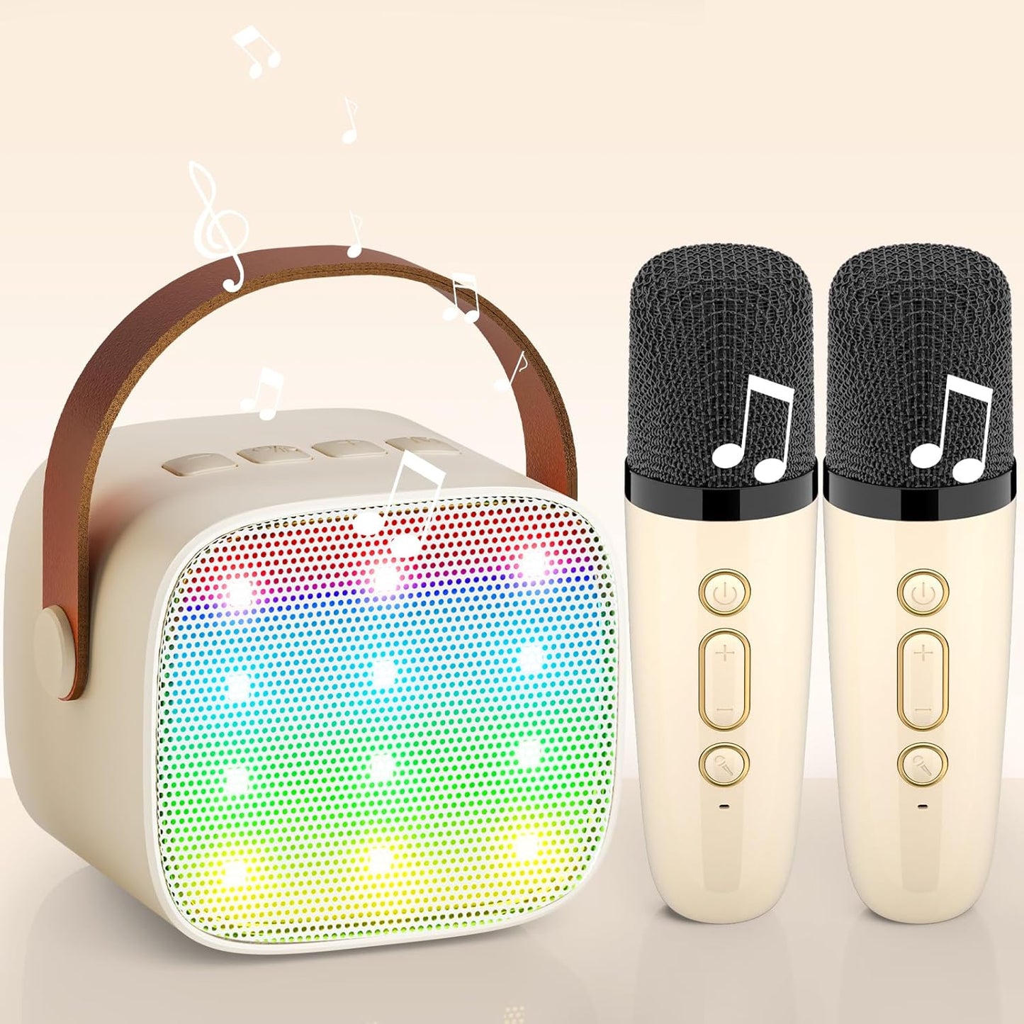Karaoke-Maschine, Beige-2 Mikrofone