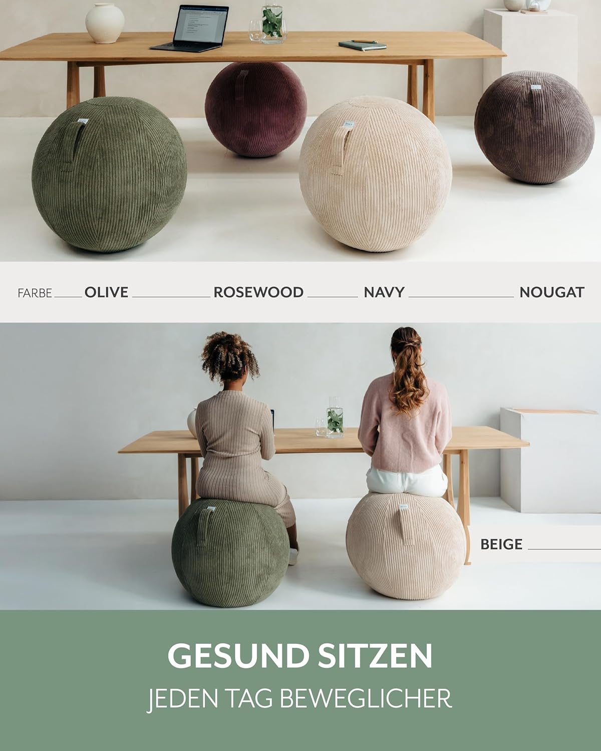 Ergonomischer Sitzball mit Tragegriff, 65 cm, Nougat 60 - 65cm