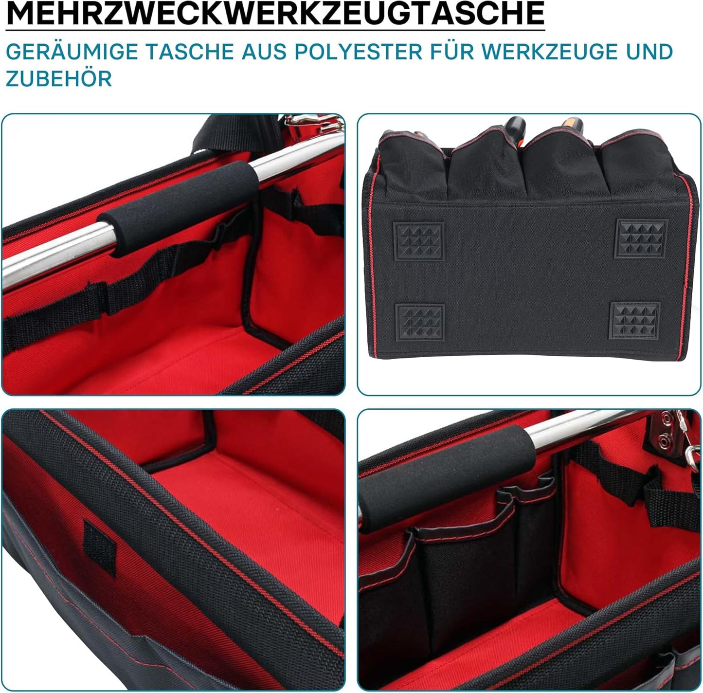 Werkzeugtasche XL mit Schultergurt und Fächern, 44x22x25 cm