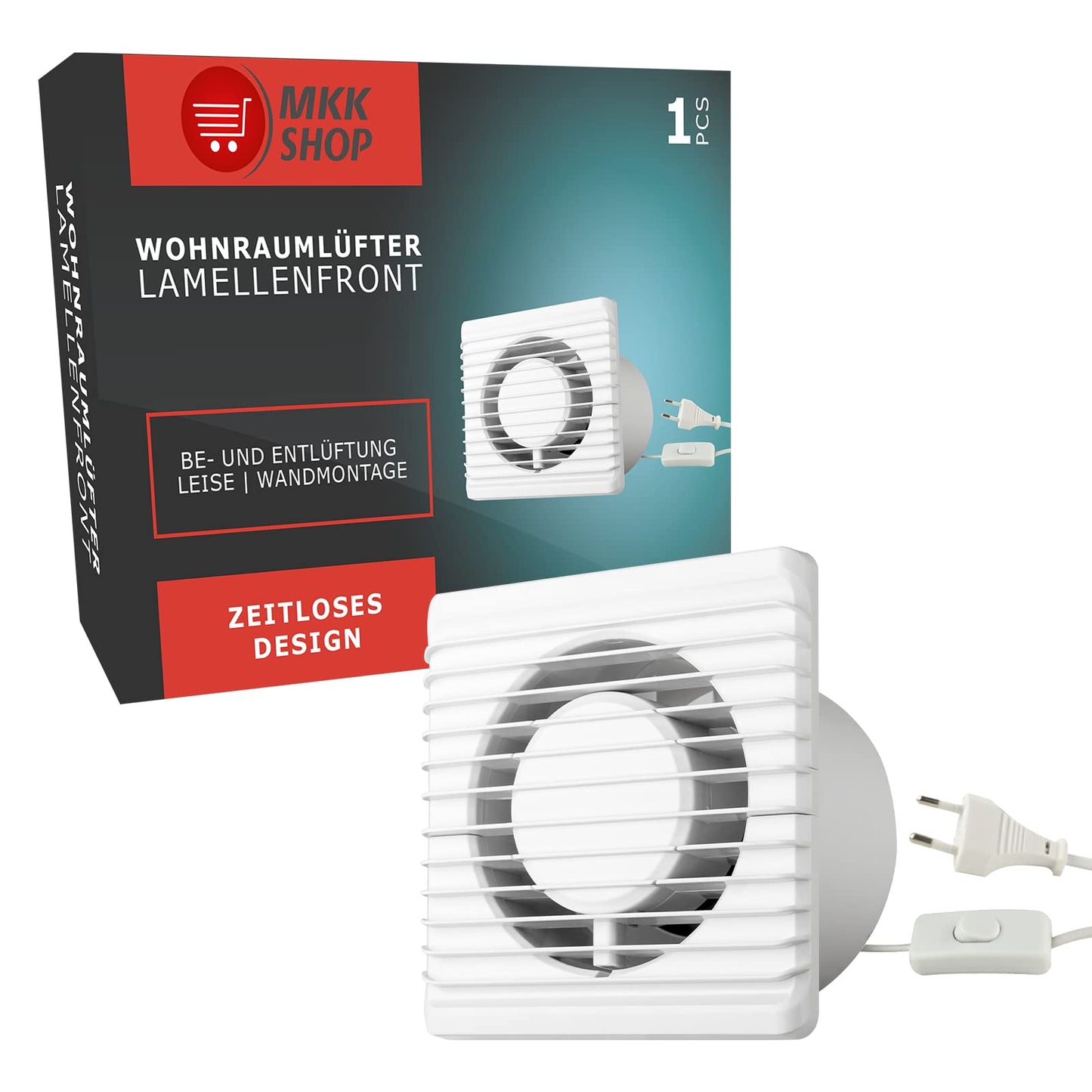 Badlüfter Lüfter Ventilator mit Schalter (Ø 110 mm), Ø 110 mm Kabel + Schalter