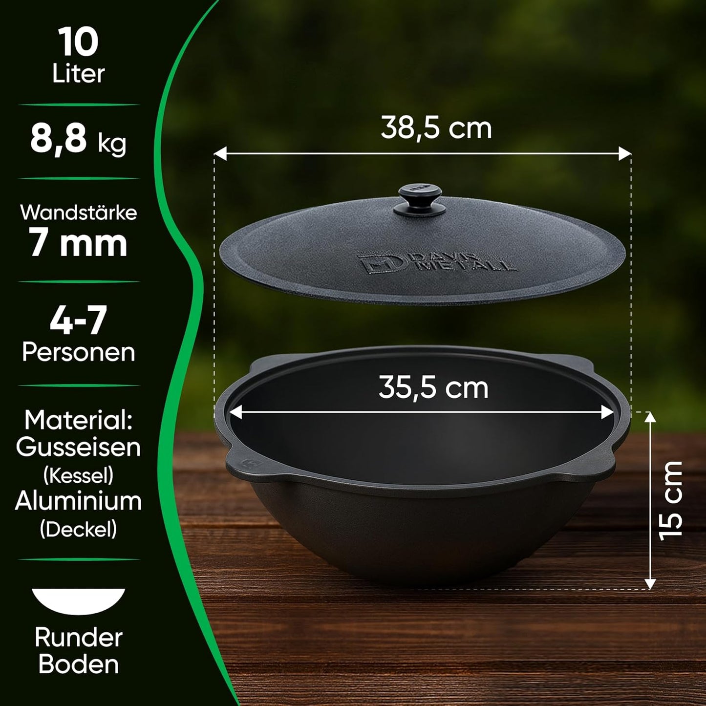 Kasan Topf mit Zubehör, 10 L, Runder Boden