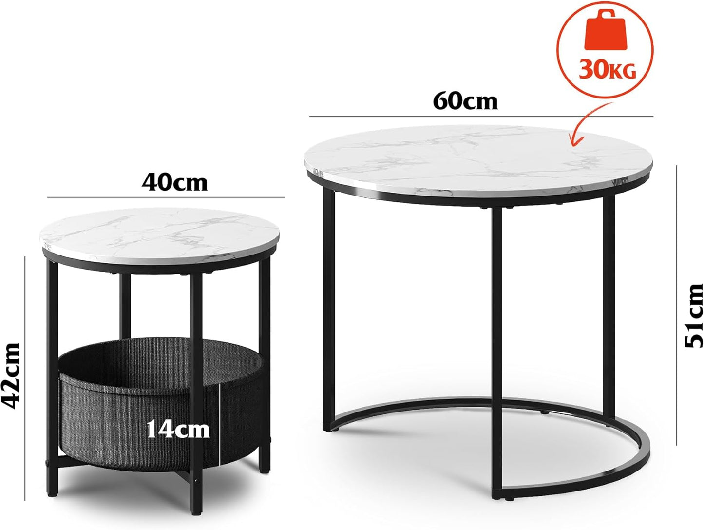 2-in-1-Set Couchtische, Marmor Weiß