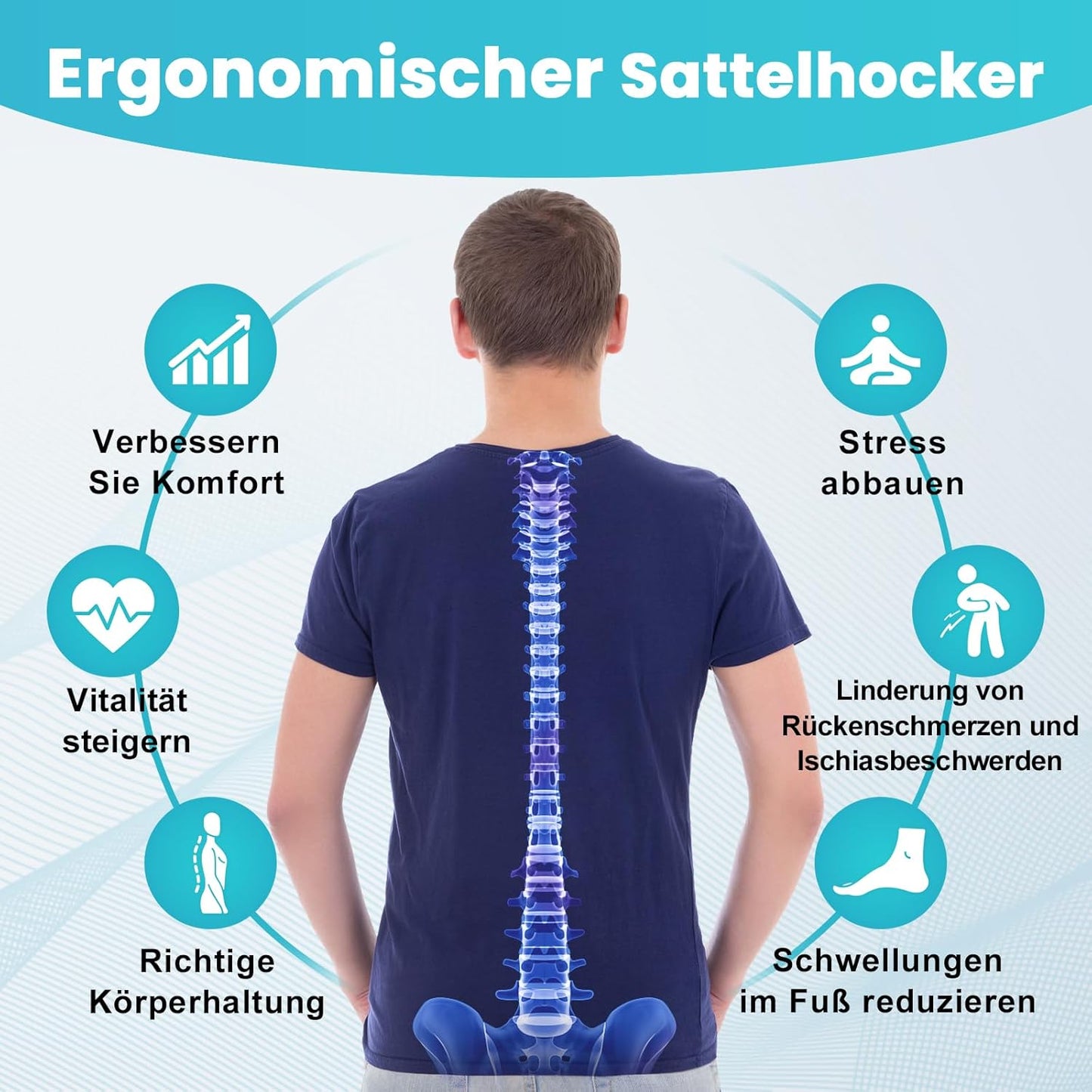 Ergonomischer Sattelhocker mit Rollen und Ringpedal, Weiss