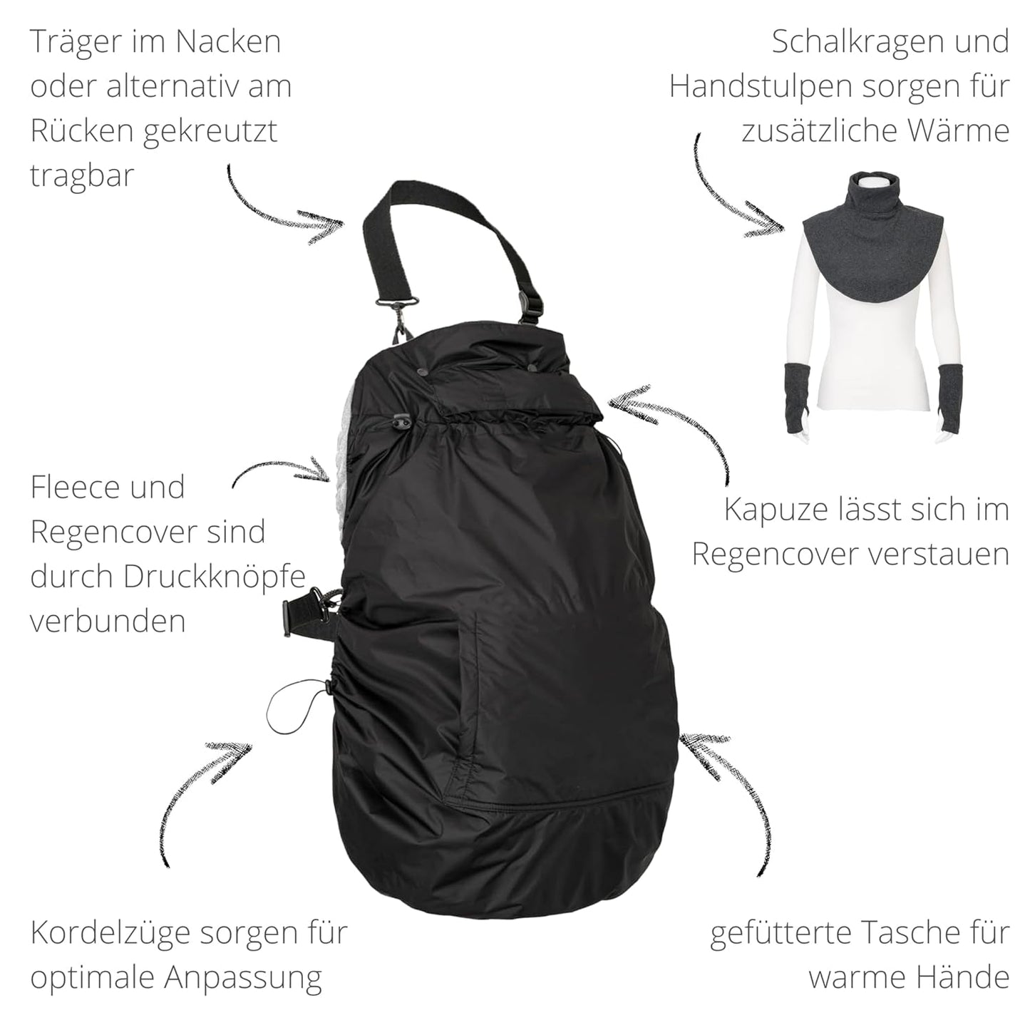 3-in-1 Tragecover mit Regenschutz, stone