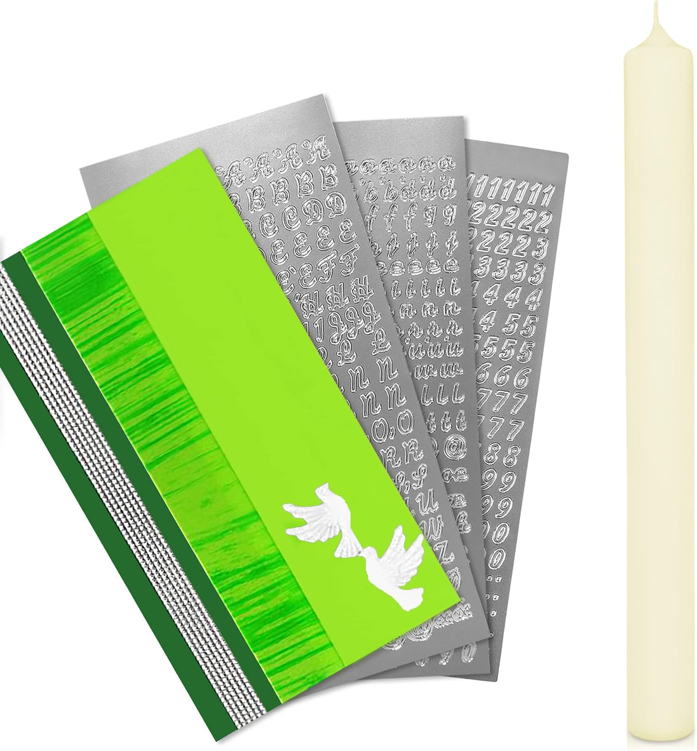 erzen-Rohling Set zur individuellen Gestaltung, Grün mit Taube Kerze 40x4 cm | Creme