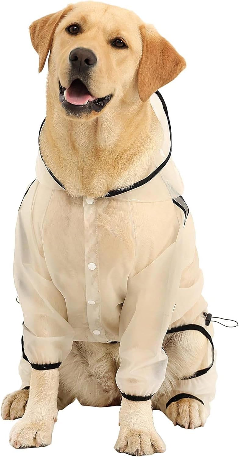 Hunde Regenjacke mit Kapuze, 4 Beine, wasserdicht, reflektierend, 2XL, Durchsichtig