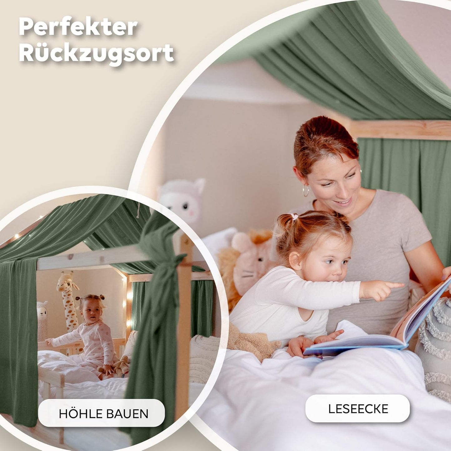 Betthimmel-Set aus Musselin, Eukalyptus 2er Set 67 x 270cm