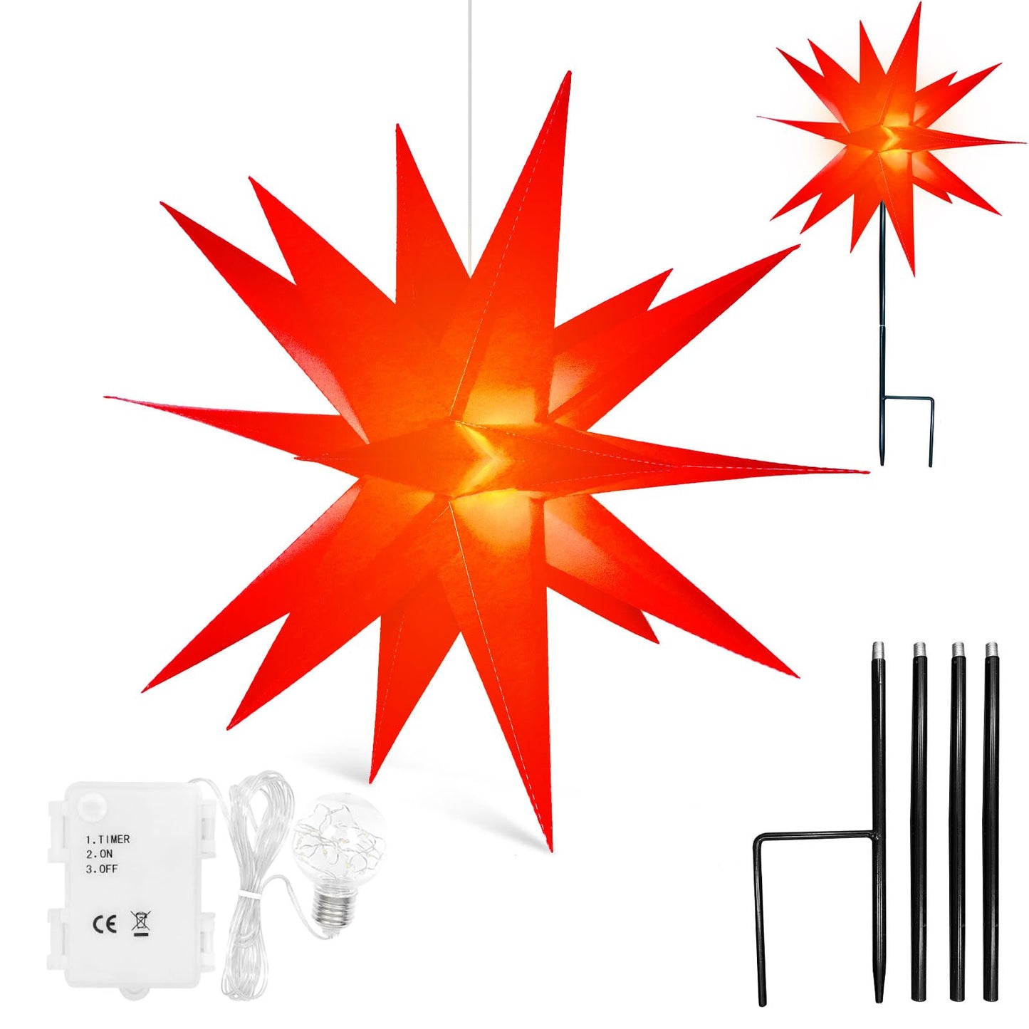 3D Weihnachtsstern, Rot, 58 cm