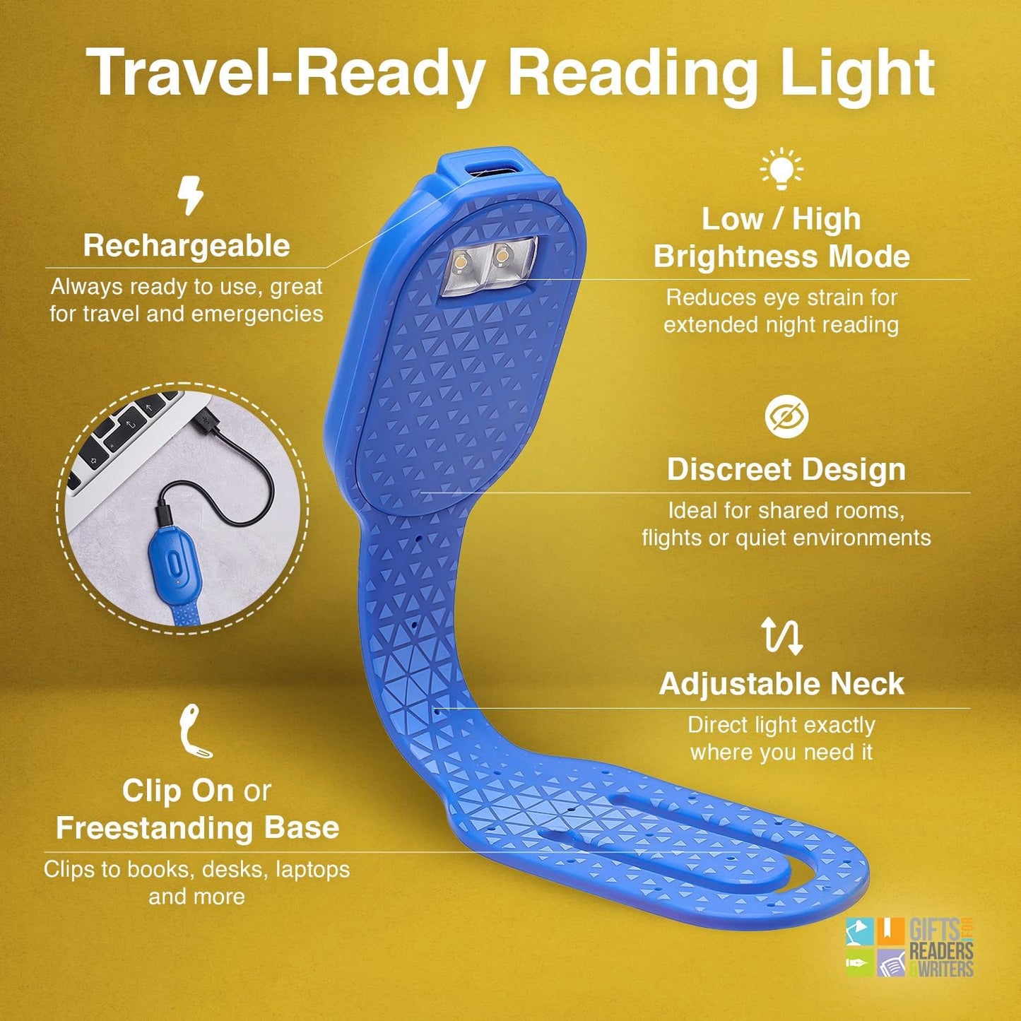 Flexilight 2-in-1 Clip On Leselampe & Lesezeichen, wiederaufladbar, Blau
