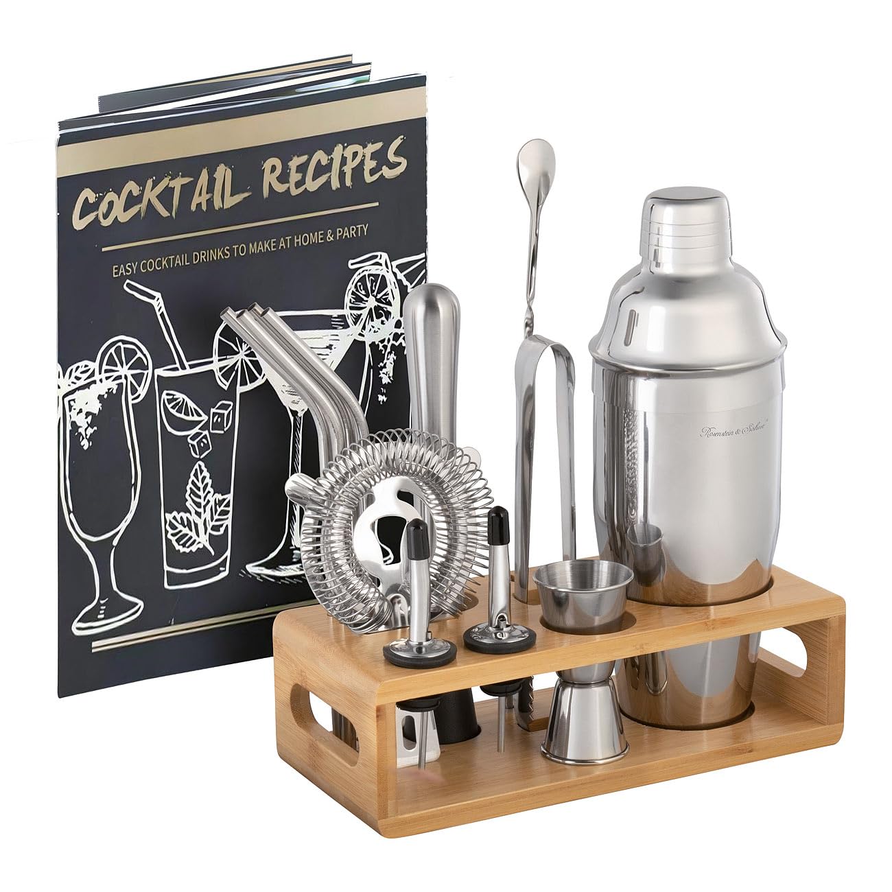13-teiliges Cocktail-Shaker-Set mit Rezepten und Ständer