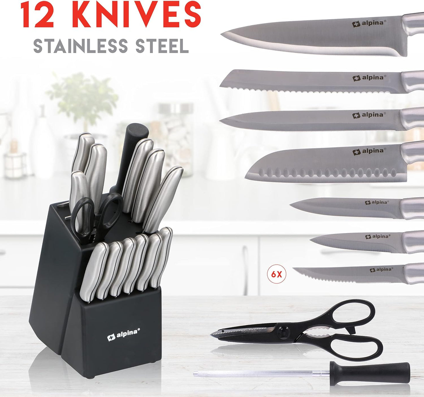 Set of kitchen knives with stand, Edelstahl