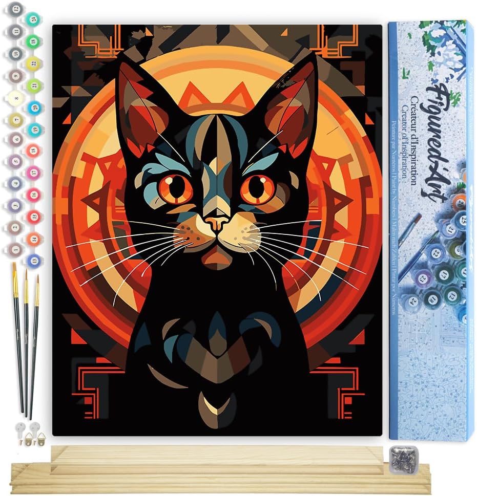 Malen Nach Zahlen Set Art-Deco Schwarze Katze, 40x50cm, Art-Deco-Schwarze Katze 40x50cm Mit Keilrahmen (nicht gespannt)