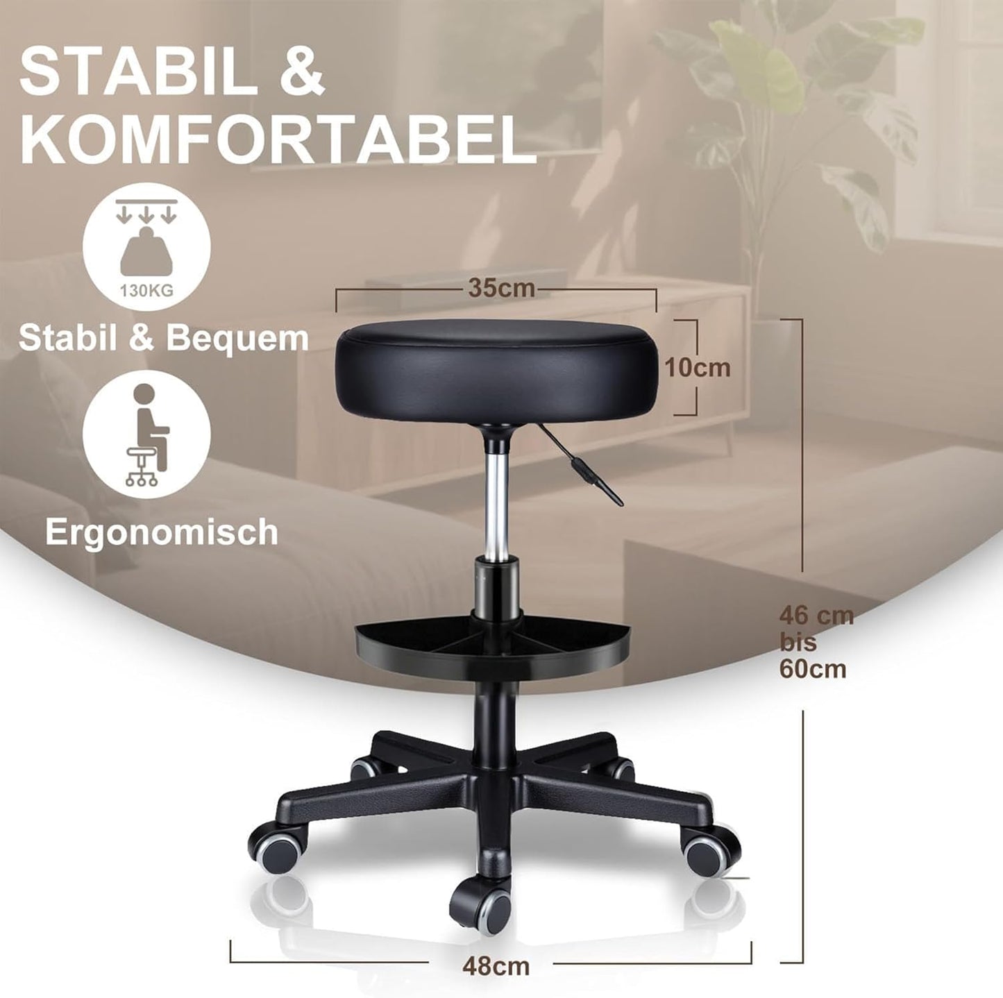 Höhenverstellbarer Rollhocker, Graphit