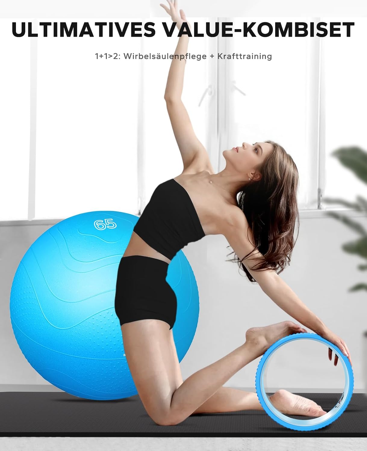 Yoga Rad Set mit Gymnastikball und Pumpe, Blau 30CM 1