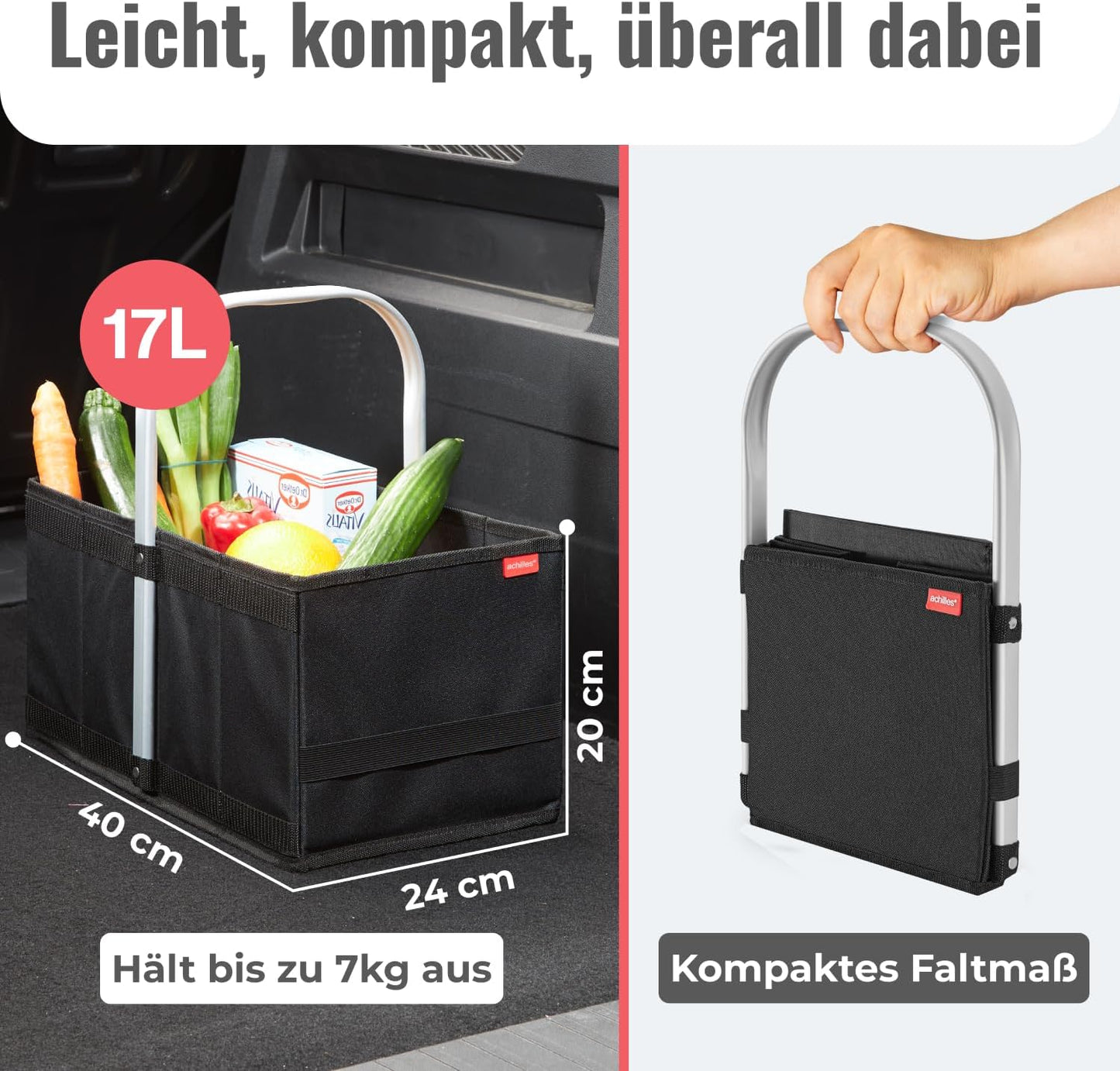 Klappbarer Einkaufskorb-Box mit Alu-Griff, Schwarz