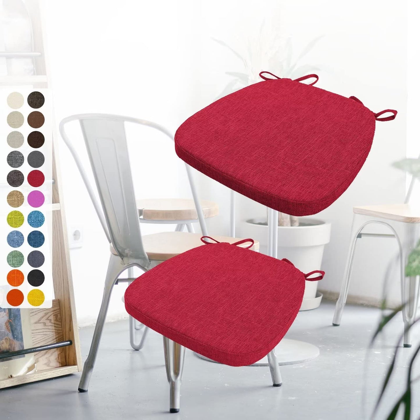 2-teiliges Stuhlkissen-Set mit Bändern, 40 x 38 x 3 cm Weinrot 2