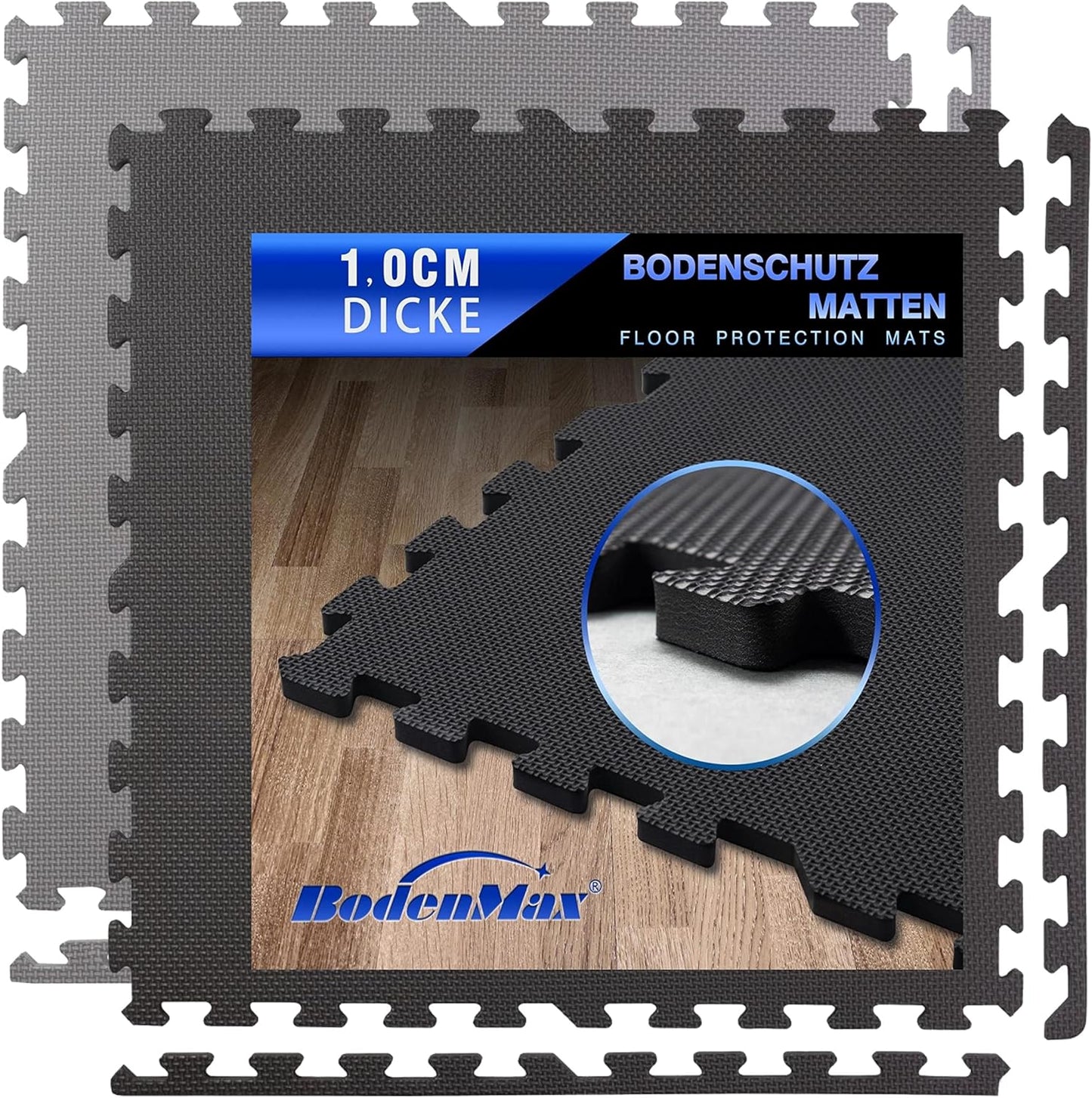 Bodenschutz-Puzzlematte (12 Stück, 3.78 m²), 12 Stück = 3.78 M² - Schwarz