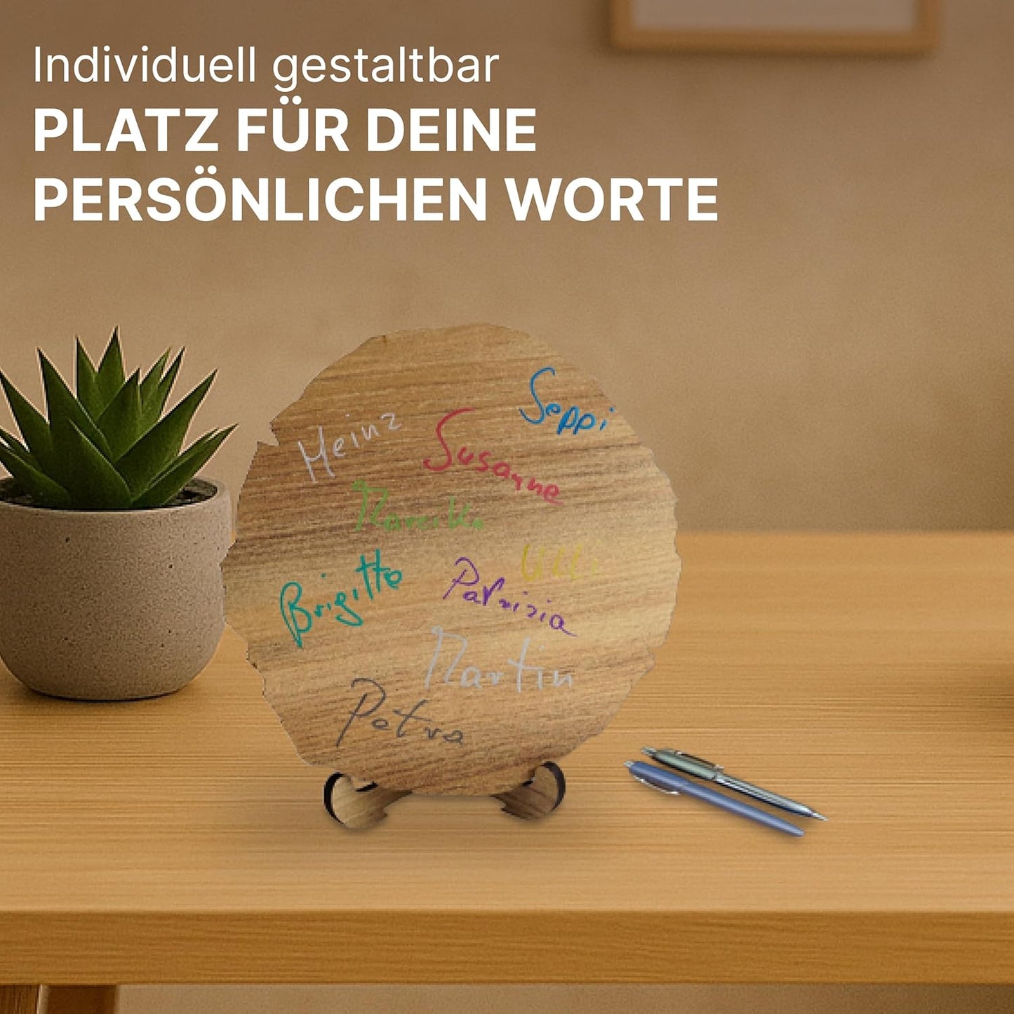 Baumscheibe mit Gravur zum 15. Firmenjubiläum, 15 Jahre M 20cm