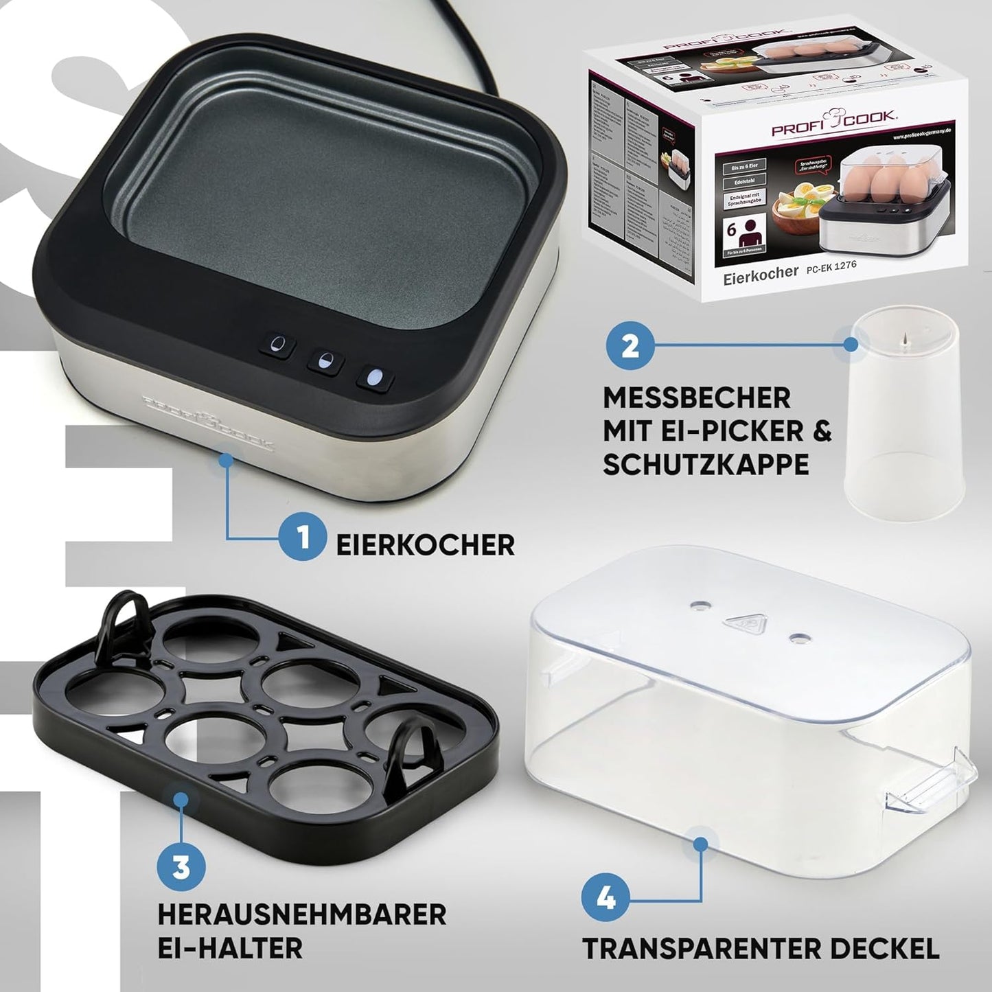 Eierkocher, 6 Eier Inox