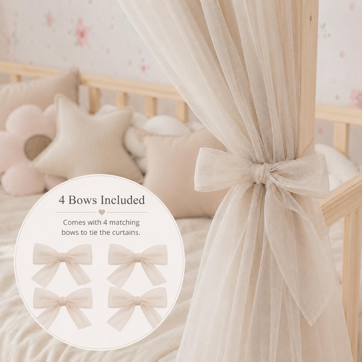 Betthimmel für Hausbett, Beige 380cm, ohne Pompomgirlande