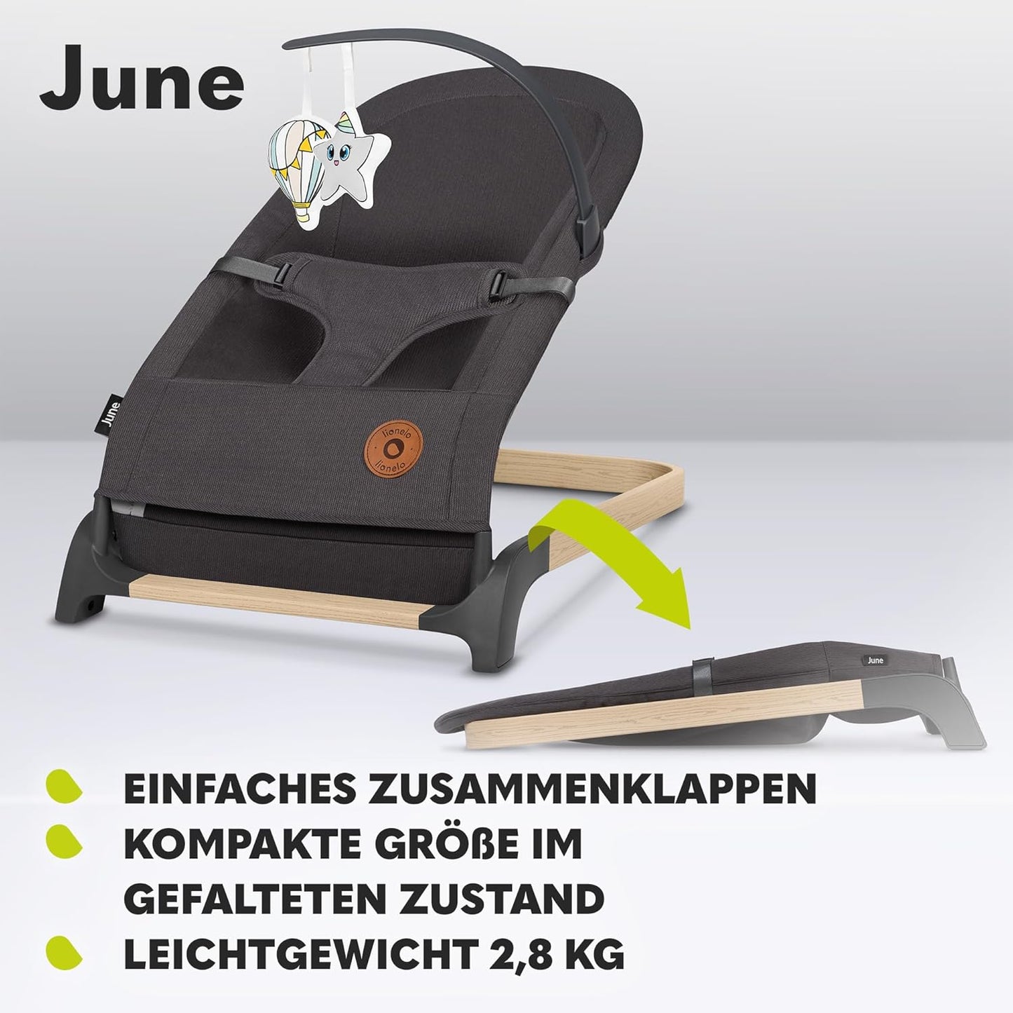 Babywippe - June, Grau Stein 1 Stück (1er Pack)