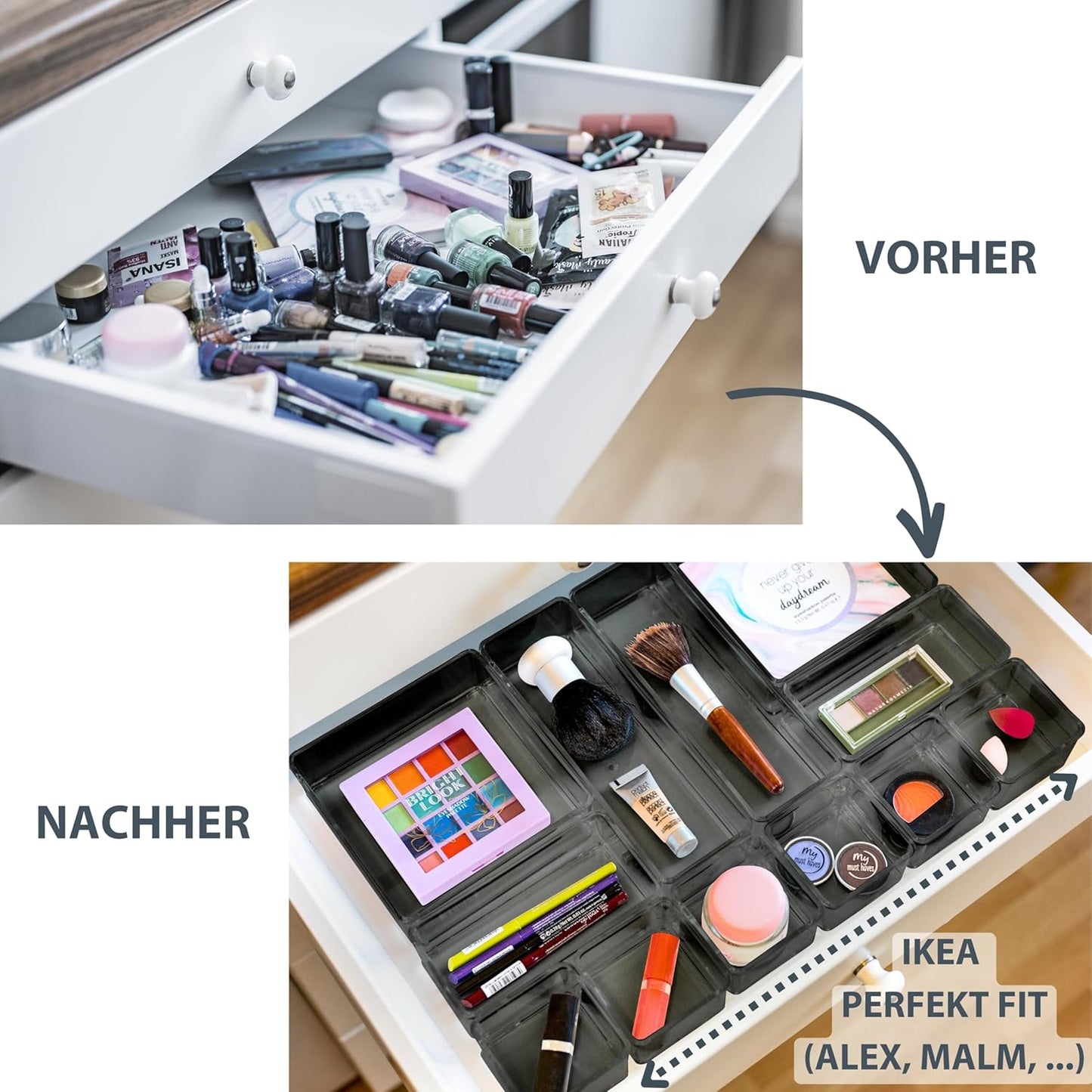 12-teiliger Schubladen-Organizer, Schwarz Transparent-12stück