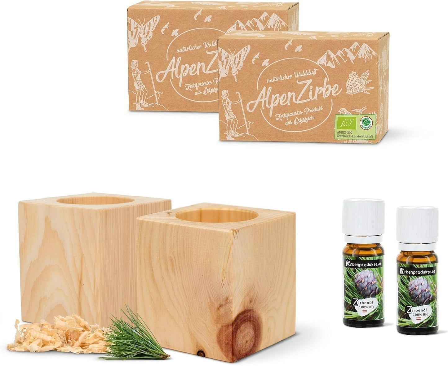 Zirbenwürfel-Set mit Bio-Zirbenöl & Zirbenspäne