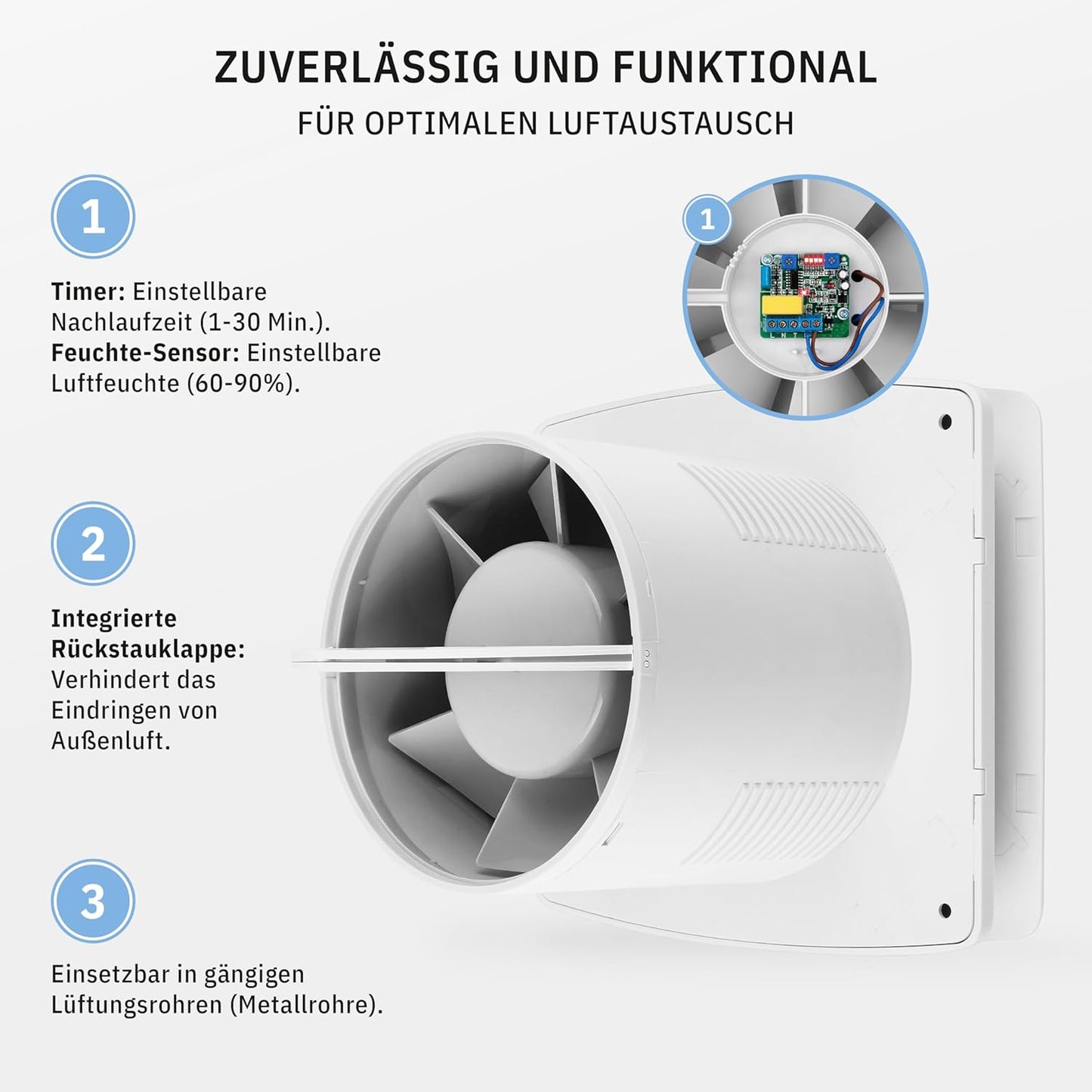 Badlüfter mit Feuchtigkeitssensor, 150 mm Weiss